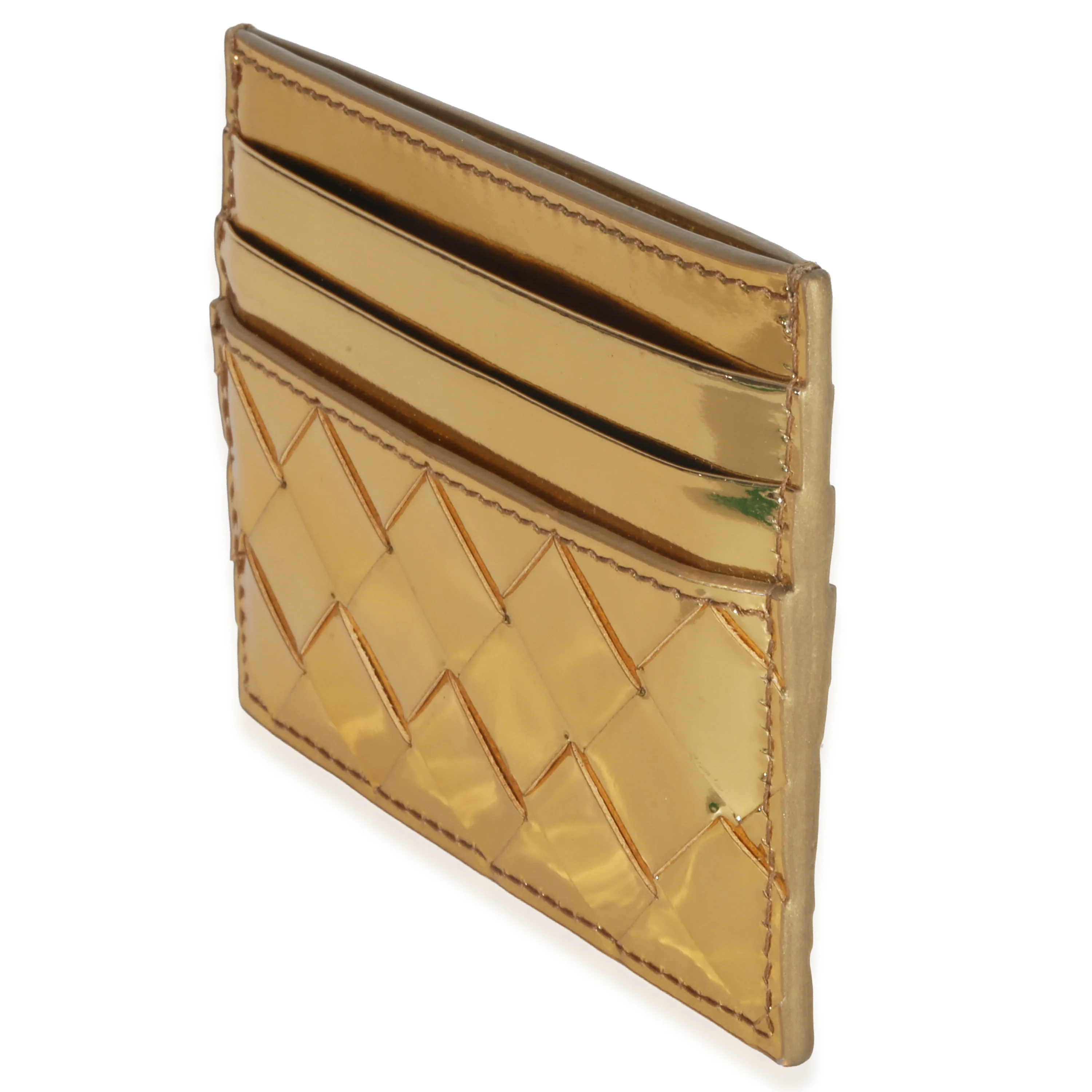 Gold Metallic Intrecciato Leather Credit Card Case - Image 2