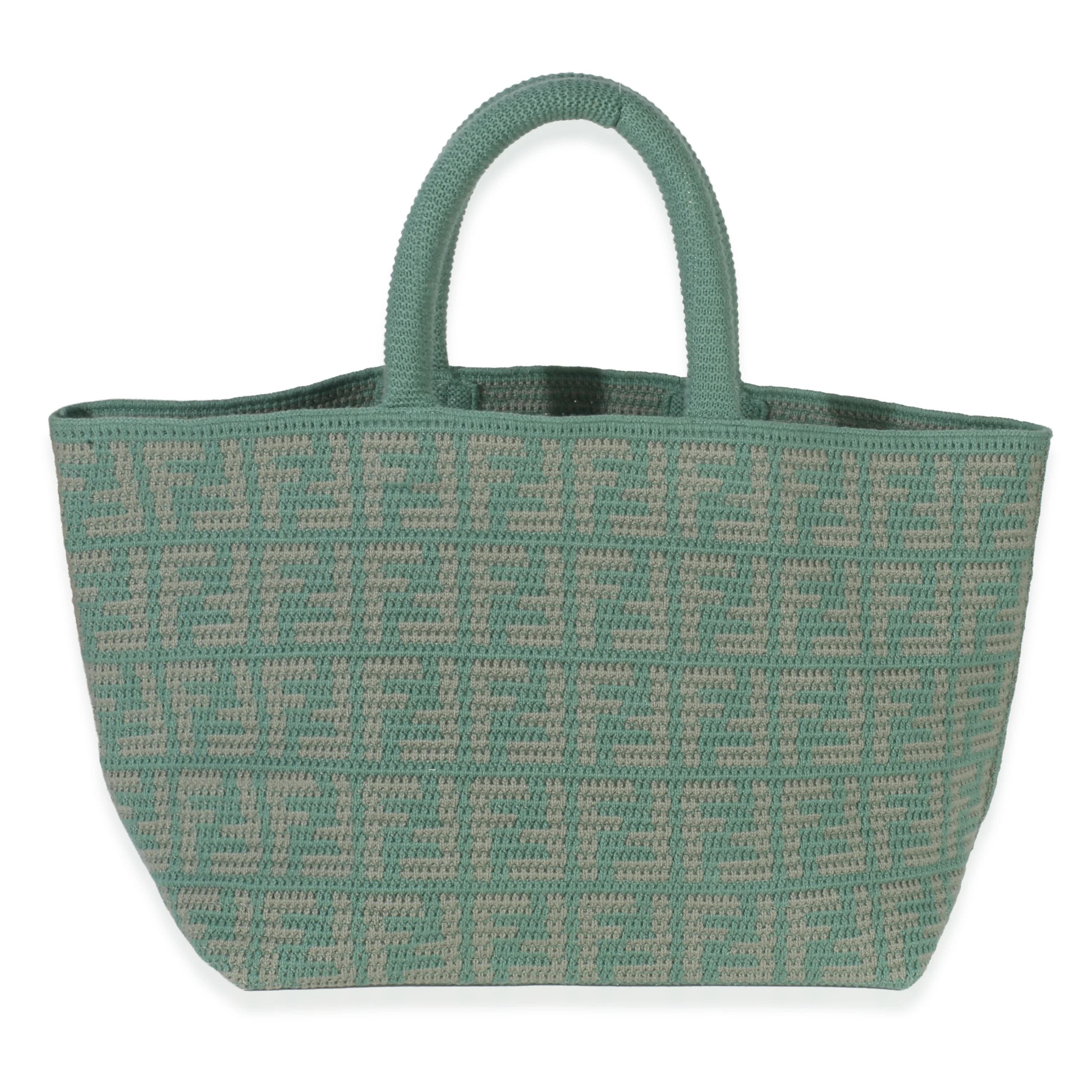 Green Crochet Cashmere Zucca FF Large Tote