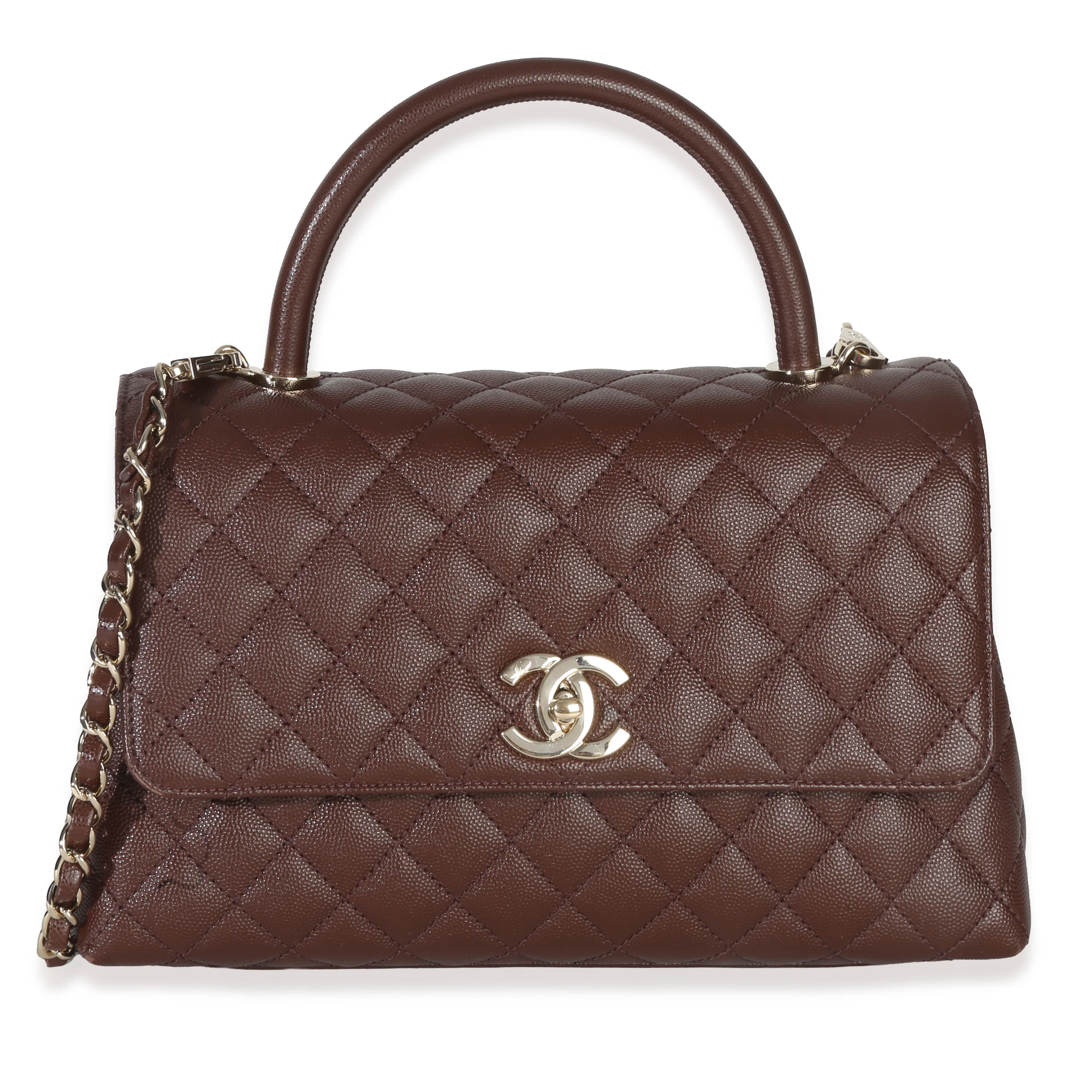 Marron Quilted Caviar Large Coco Top Handle Bag