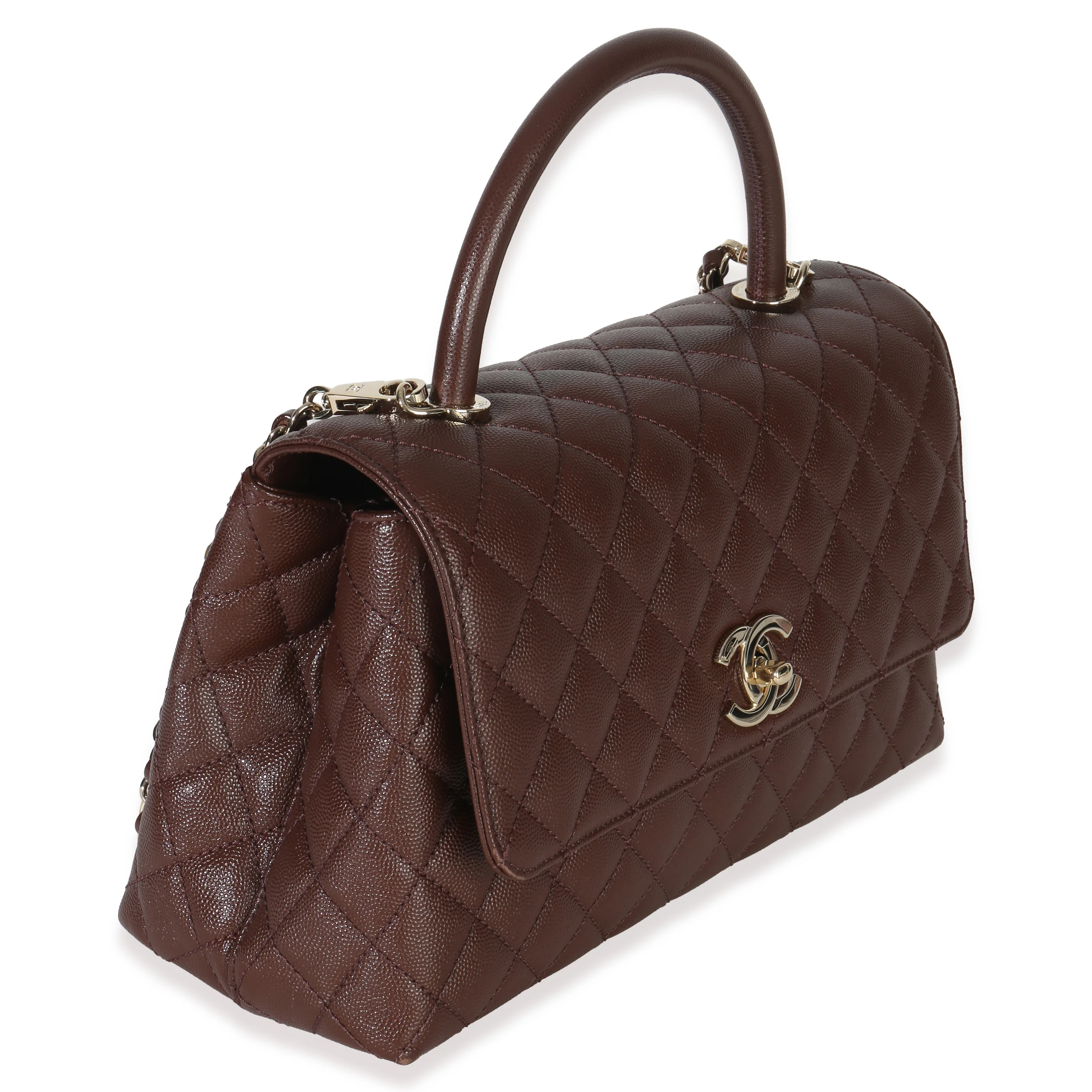 Marron Quilted Caviar Large Coco Top Handle Bag - Image 3