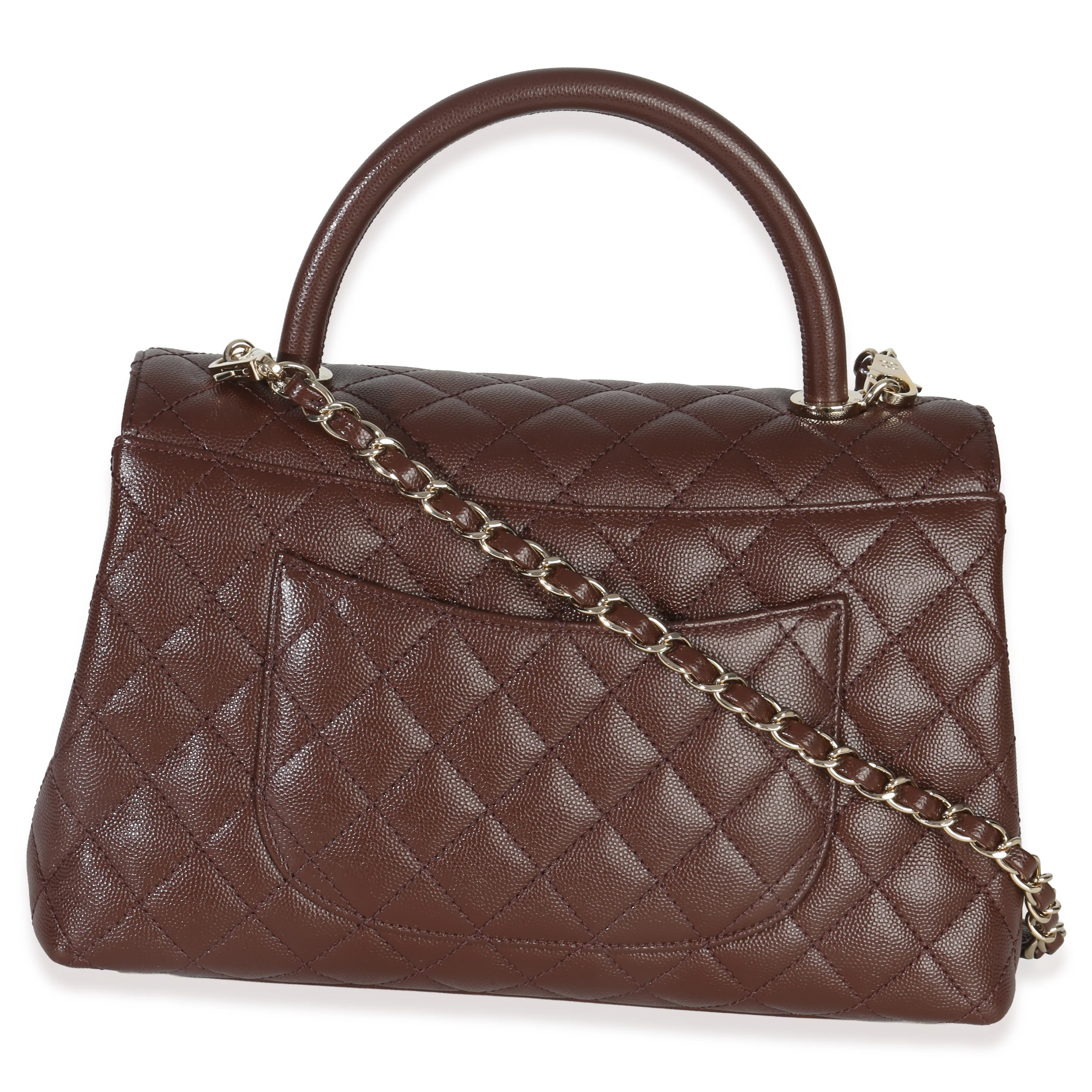 Marron Quilted Caviar Large Coco Top Handle Bag - Image 4