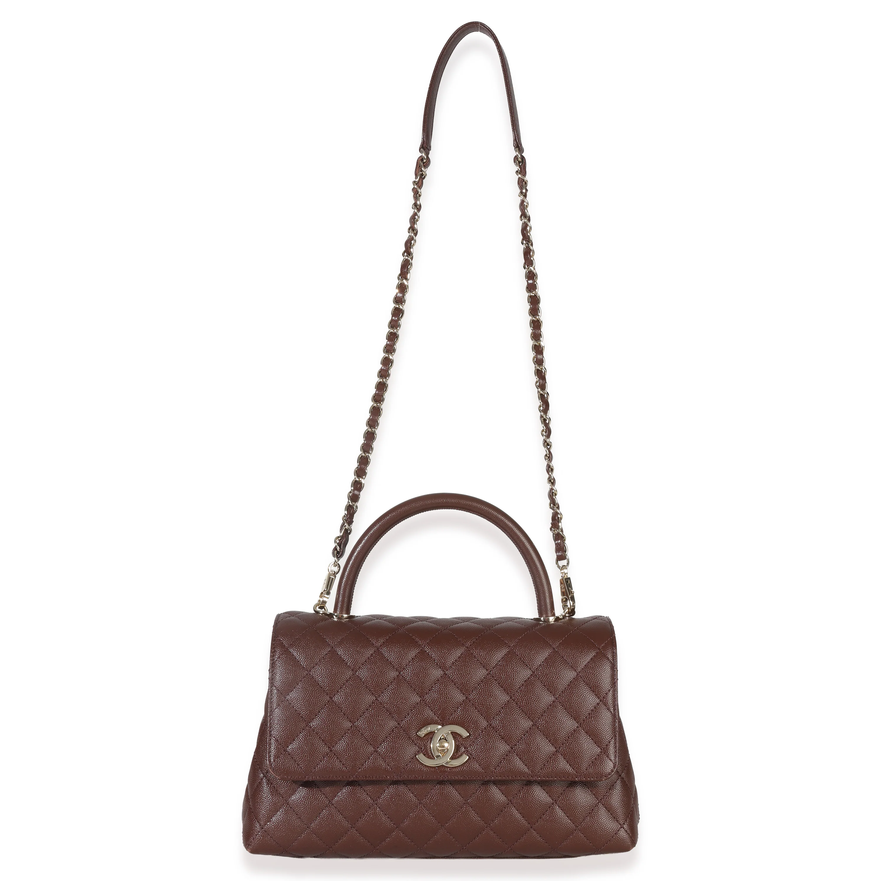 Marron Quilted Caviar Large Coco Top Handle Bag - Image 8