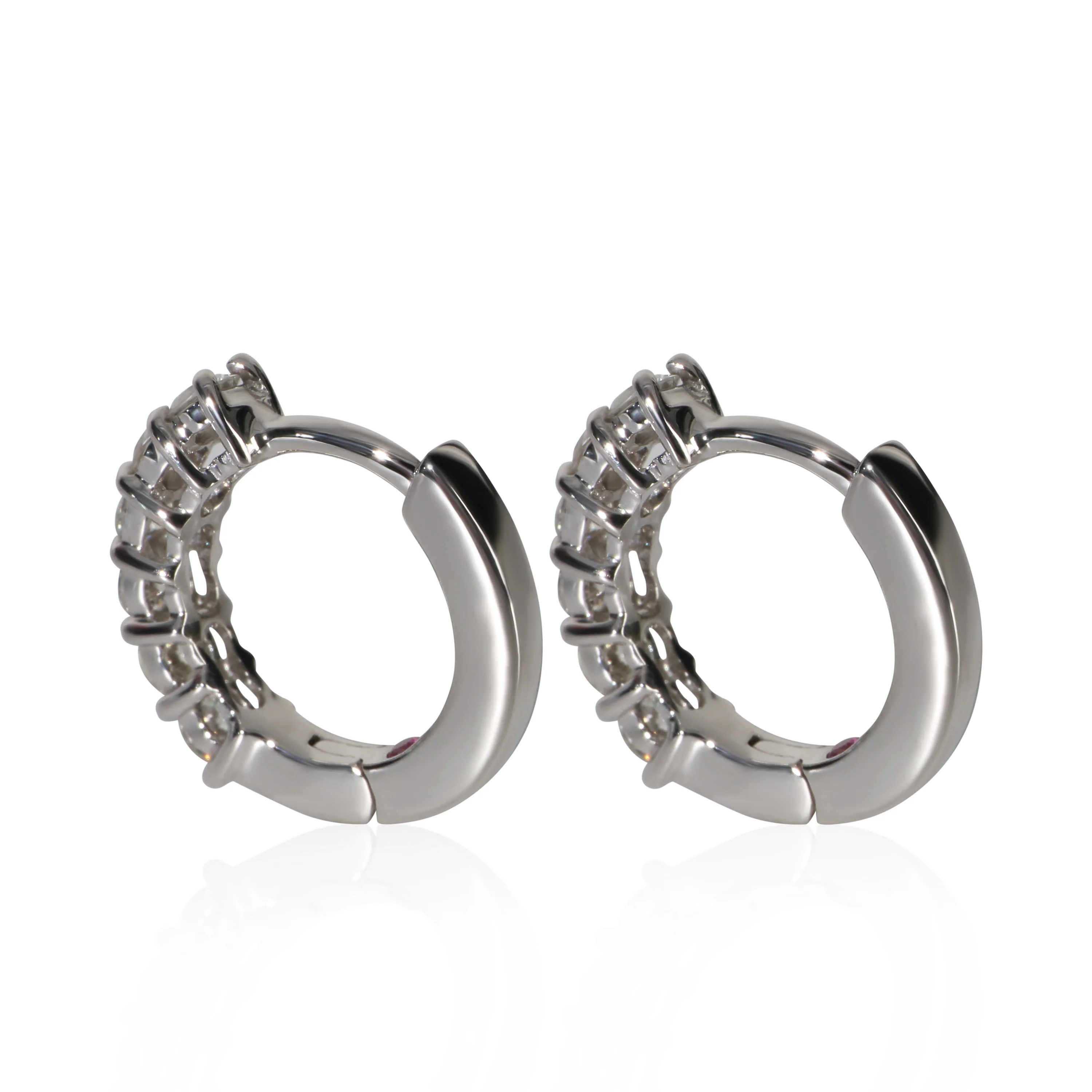 White Gold Diamond Huggie Earrings - Image 3