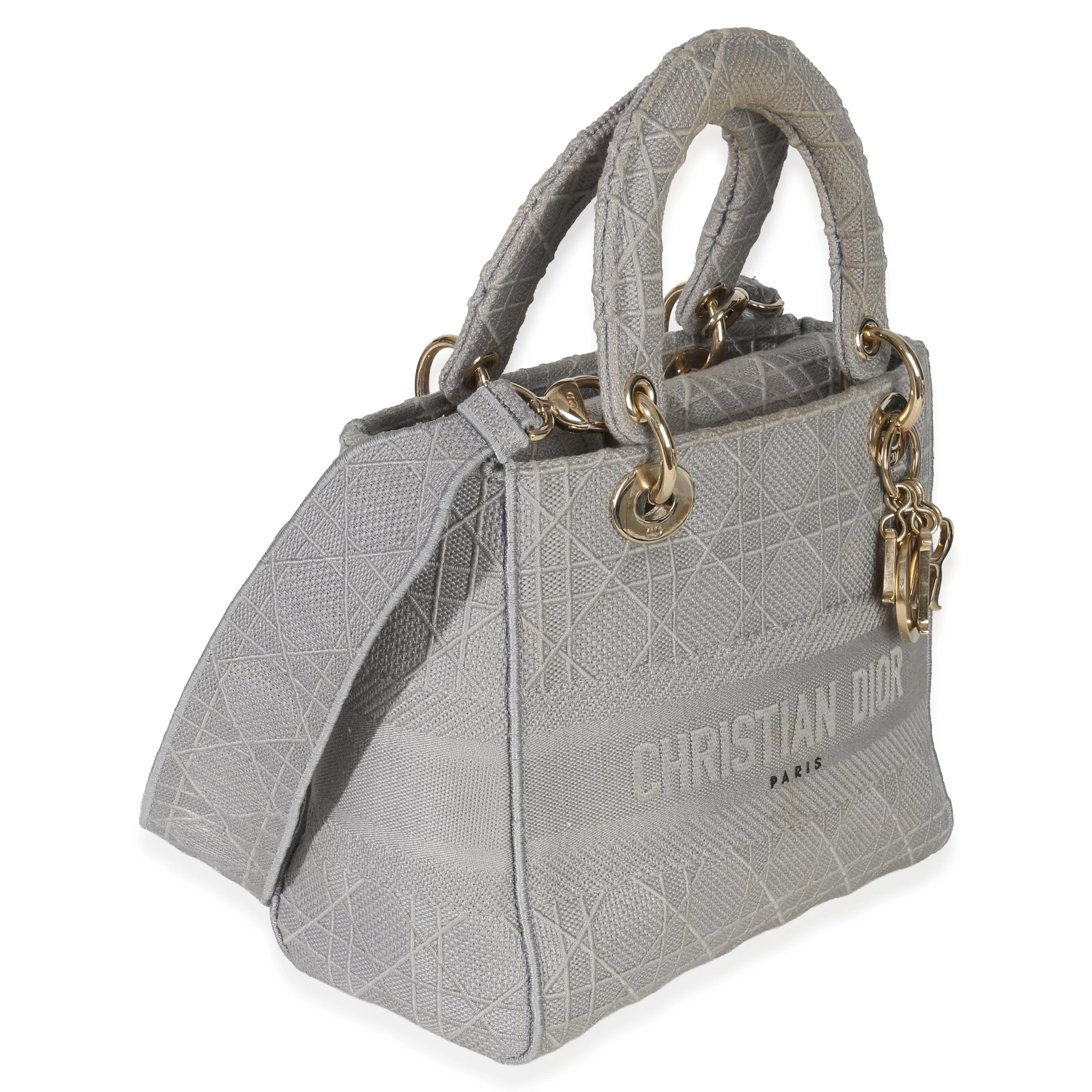 Gray Canvas Cannage Embroidered Medium Lady D-Lite Bag - Image 3