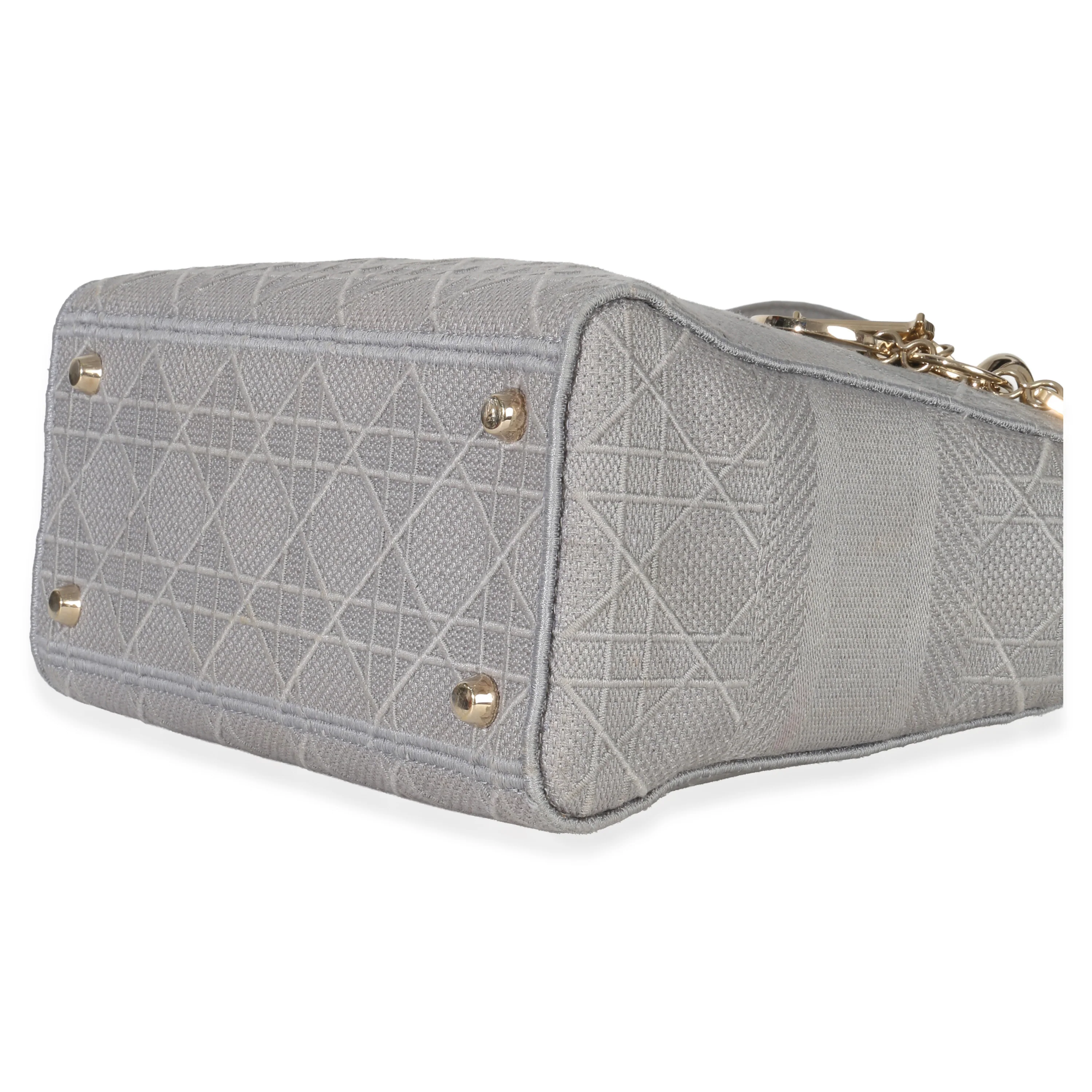 Gray Canvas Cannage Embroidered Medium Lady D-Lite Bag - Image 7