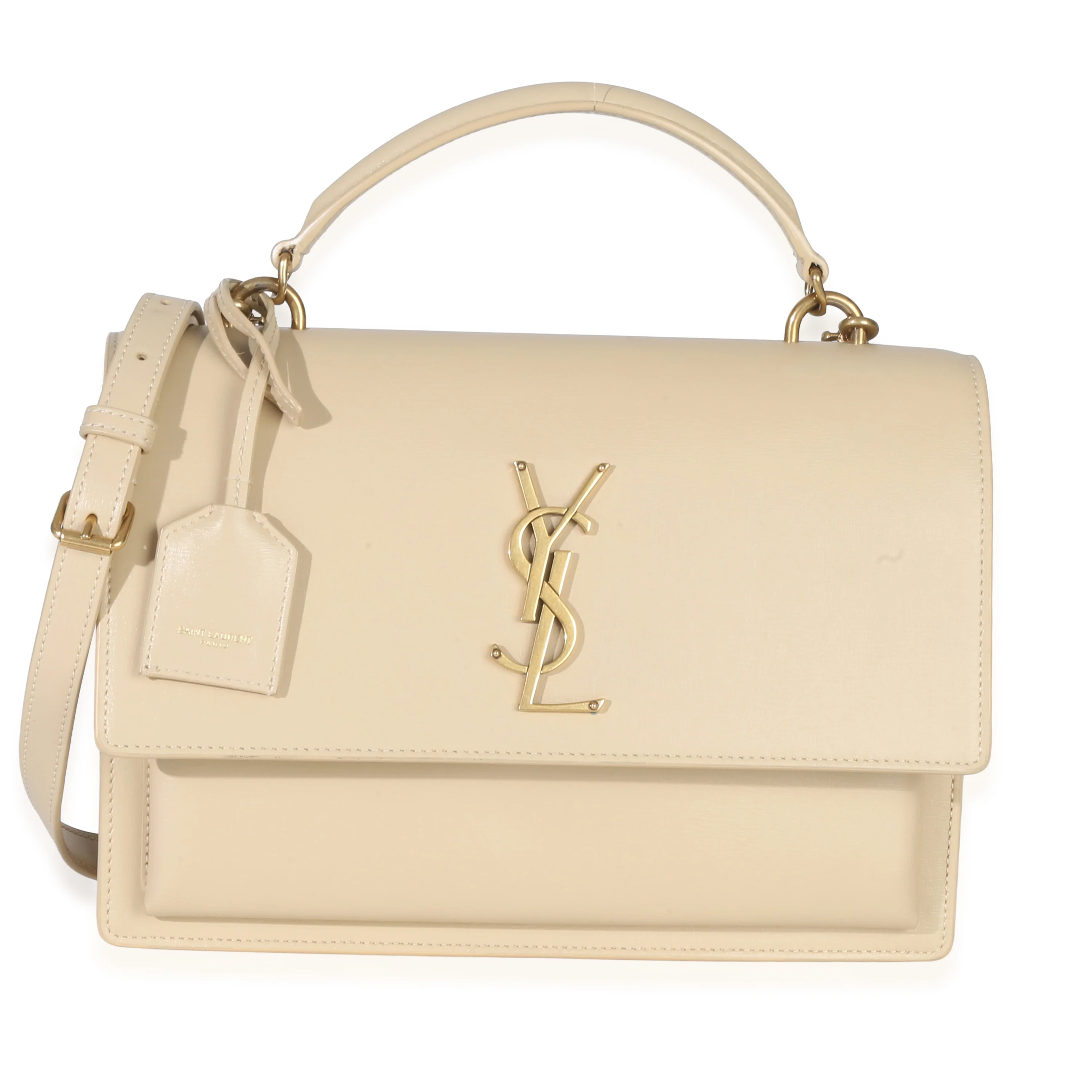 Natural Tan Smooth Calfskin Medium Monogram Sunset Satchel