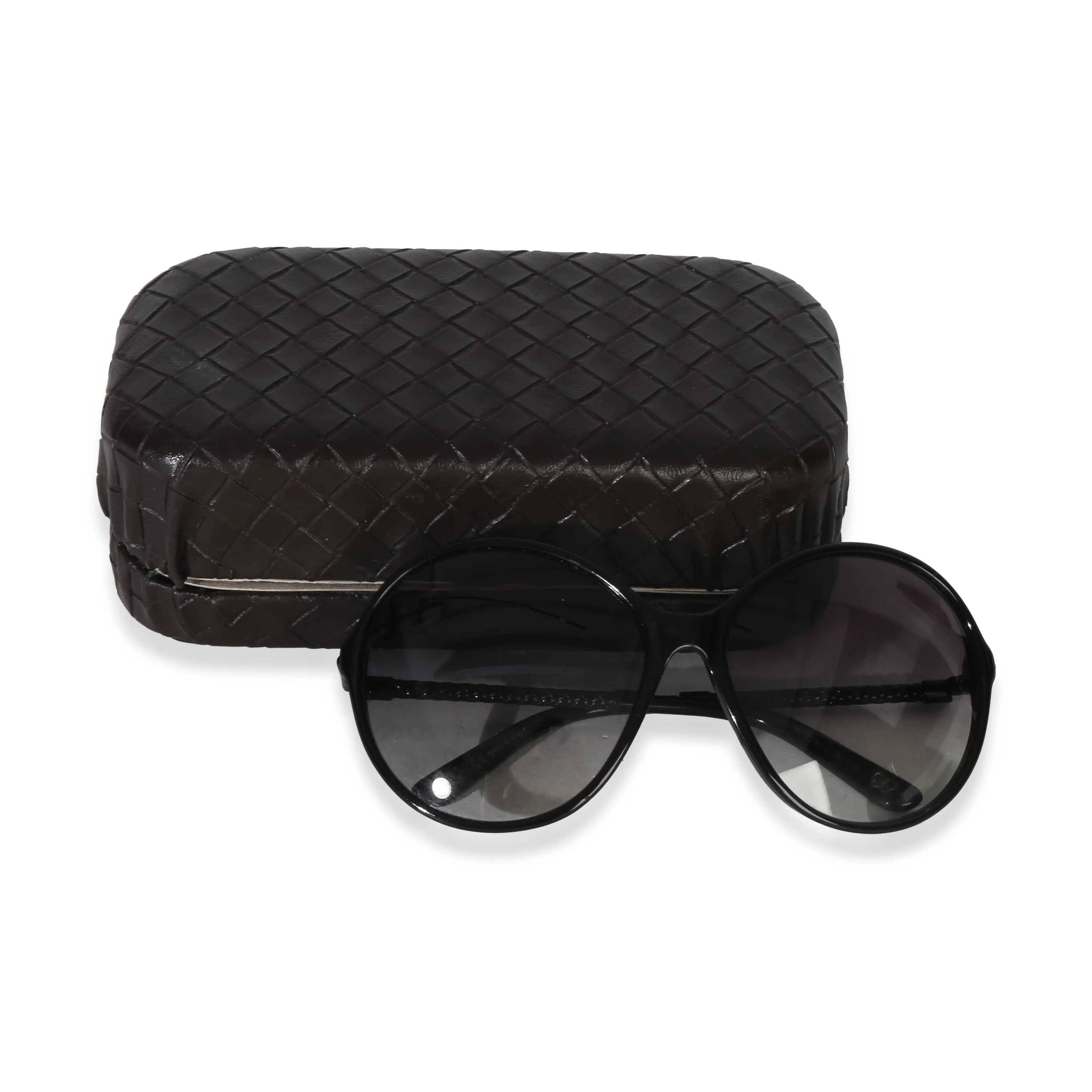 Black Acetate Woven Oversized Round Sunglasses