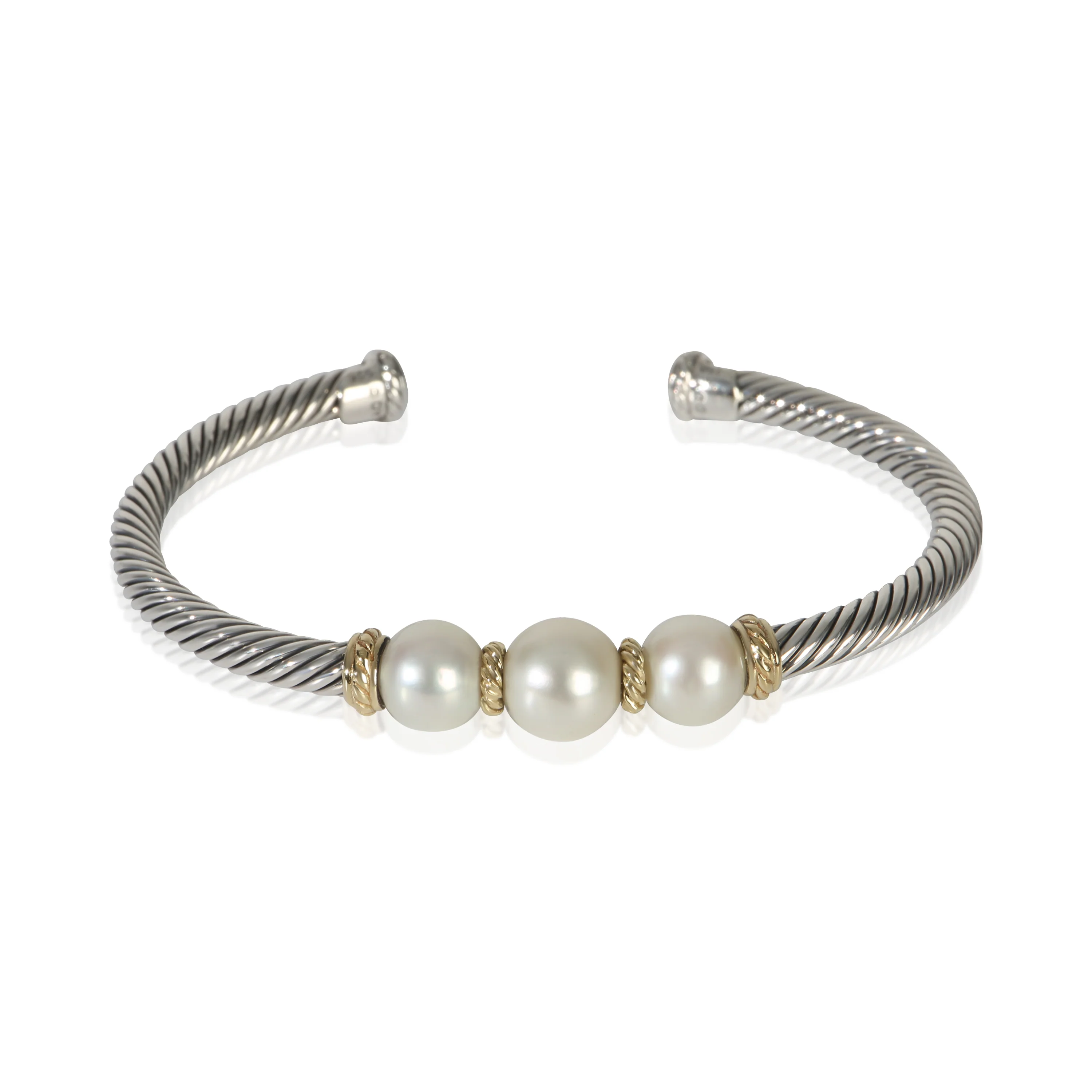 Yellow Gold & Sterling Silver Pearl Cable Bracelet