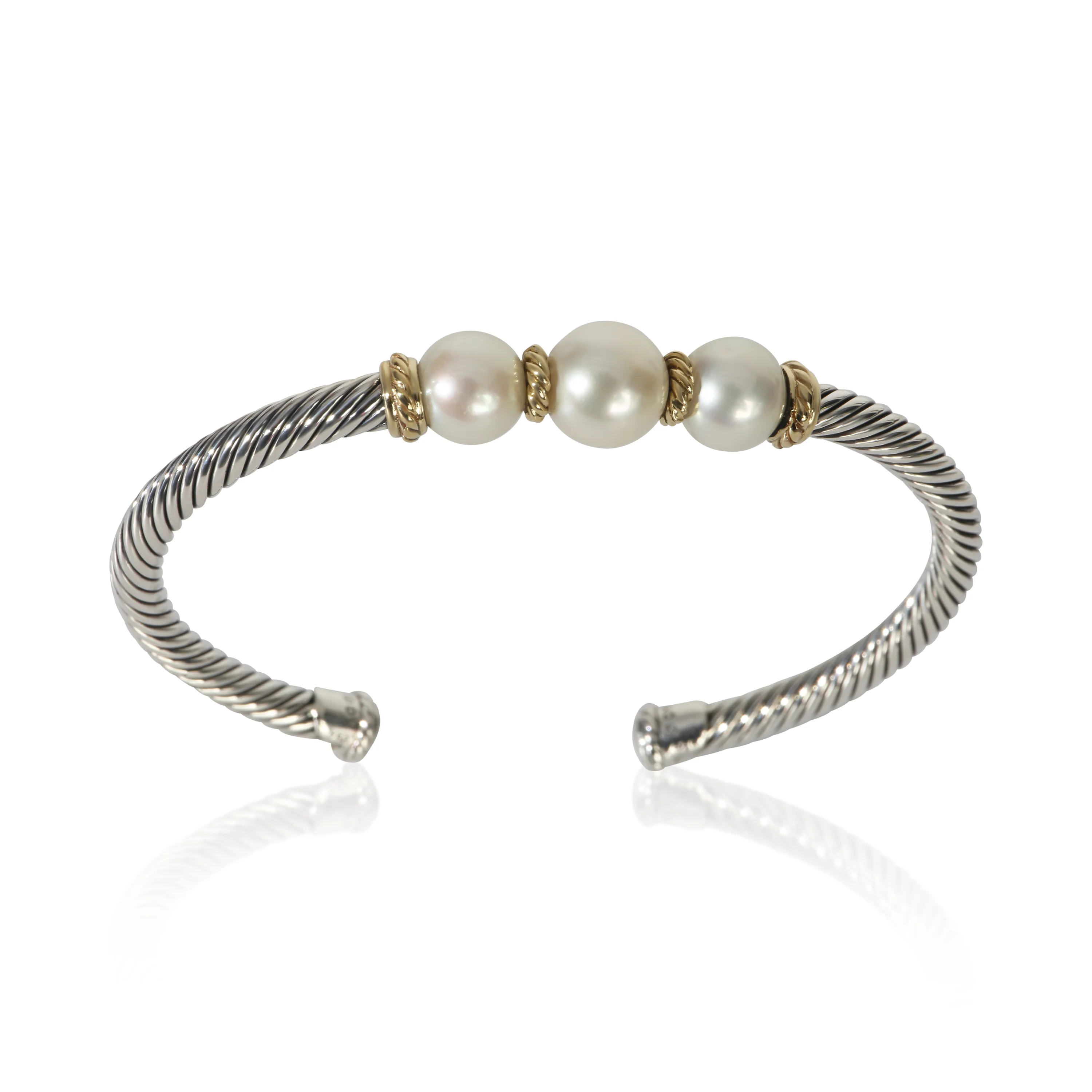Yellow Gold & Sterling Silver Pearl Cable Bracelet - Image 4