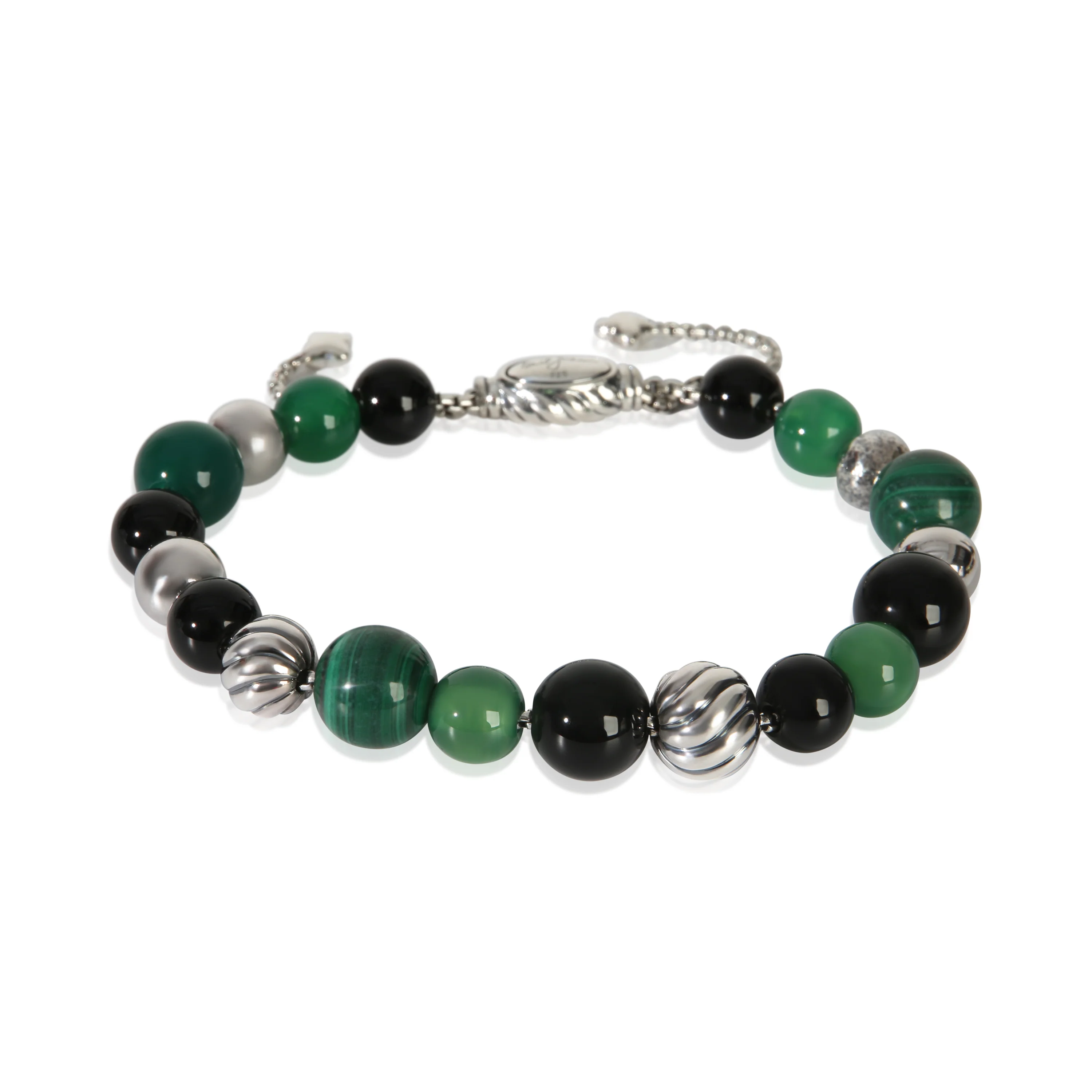 Sterling Silver Malachite and Onyx Elements Bracelet