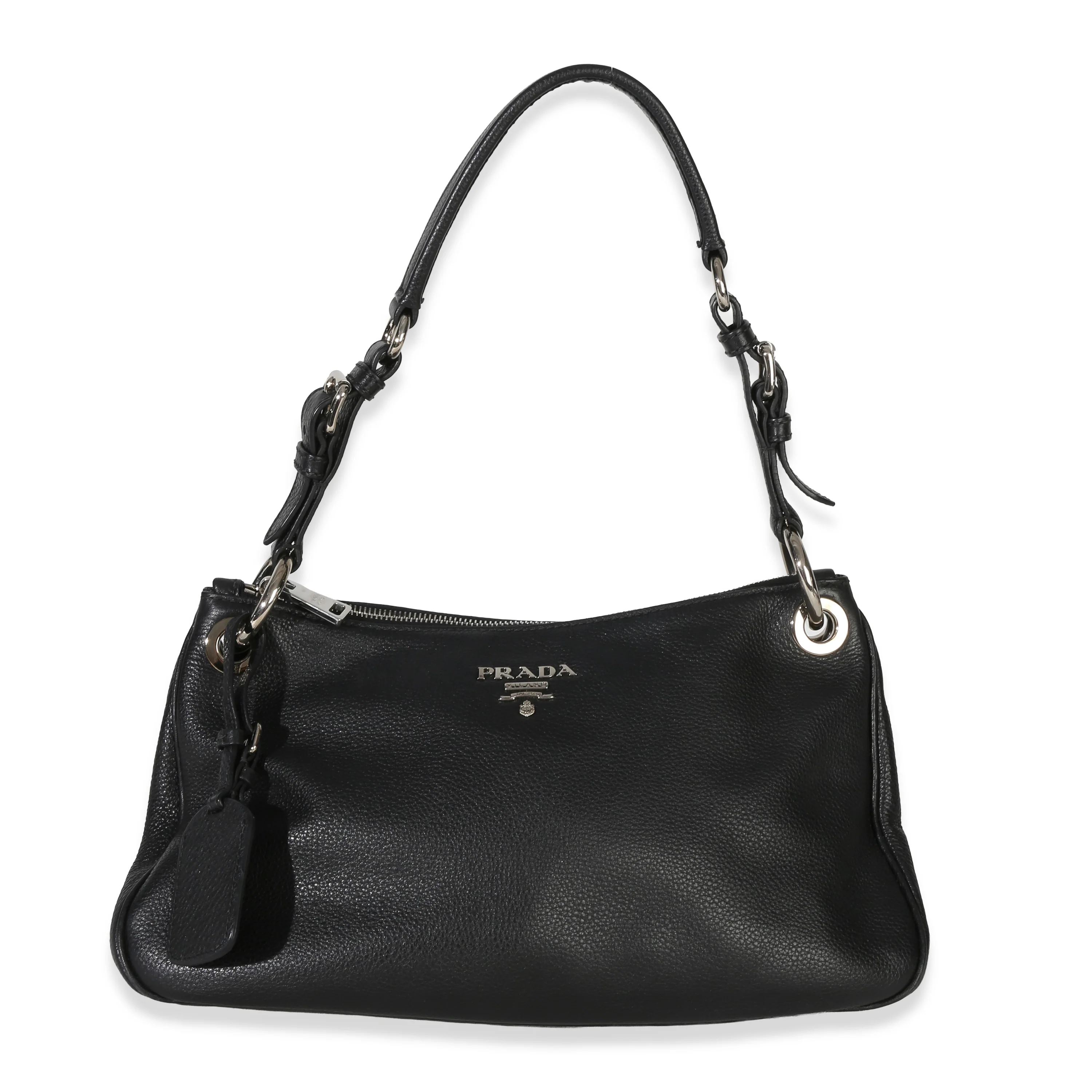 Black Vitello Phenix Logo Shoulder Bag