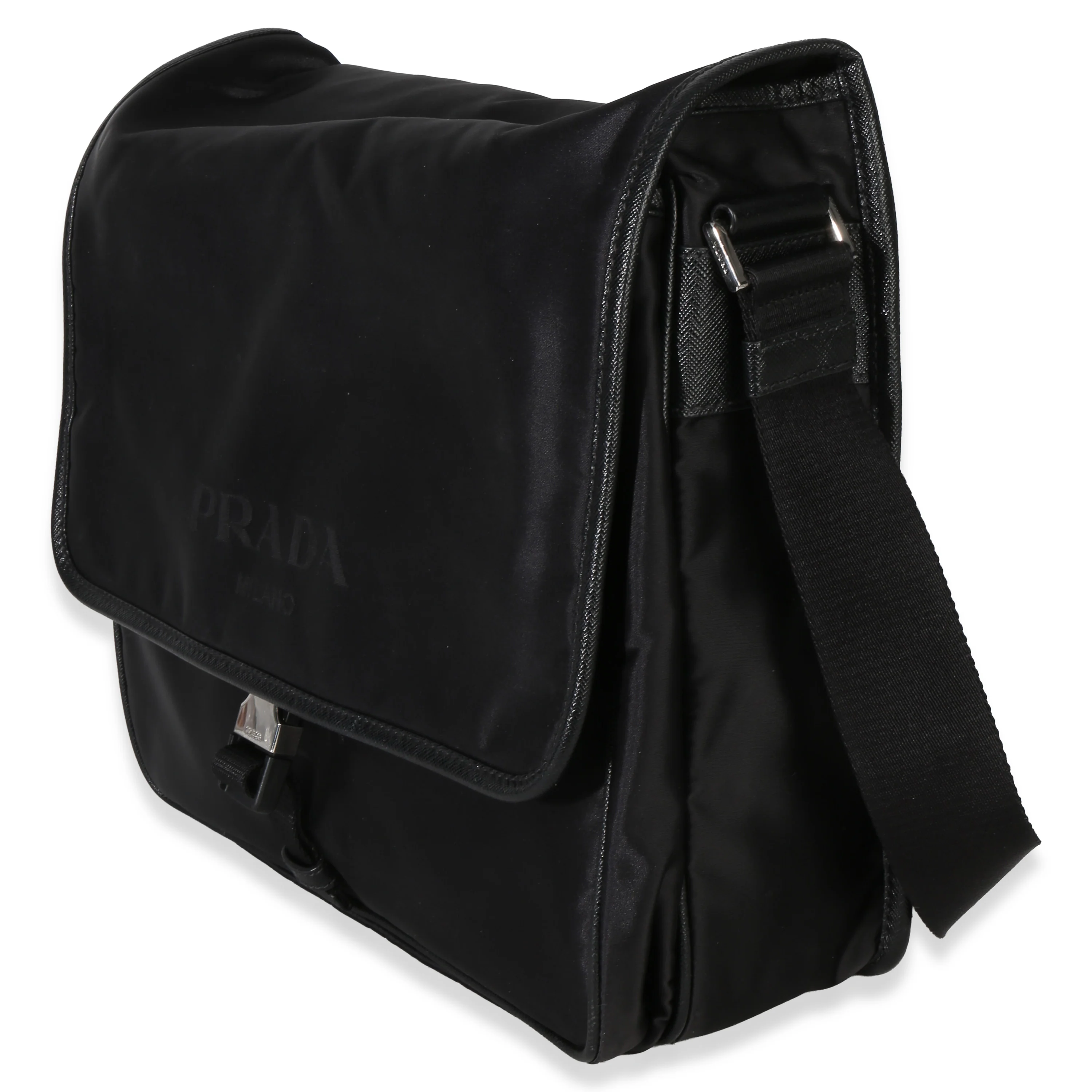Black Nylon Saffiano Logo Buckle Messenger Bag - Image 2