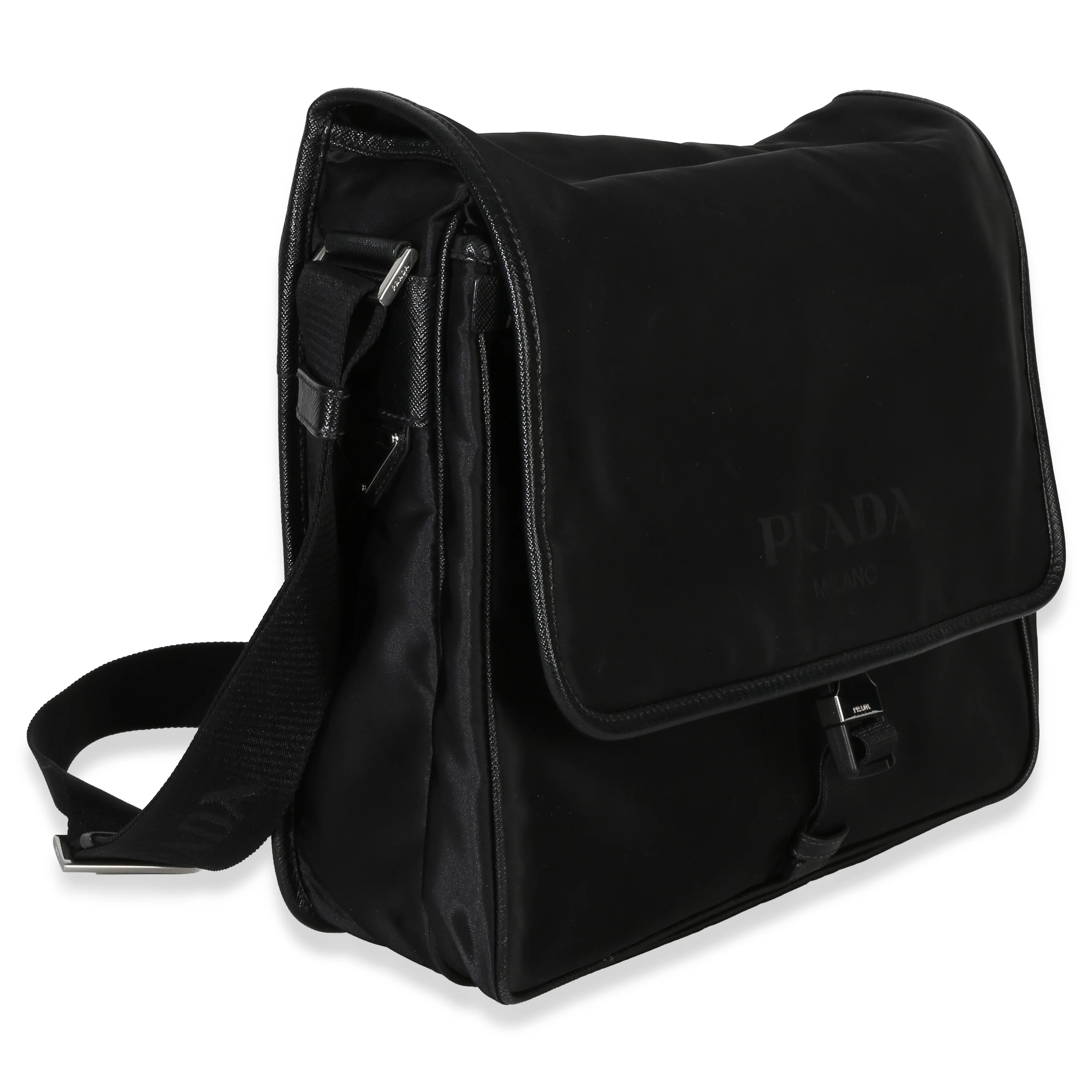 Black Nylon Saffiano Logo Buckle Messenger Bag - Image 3