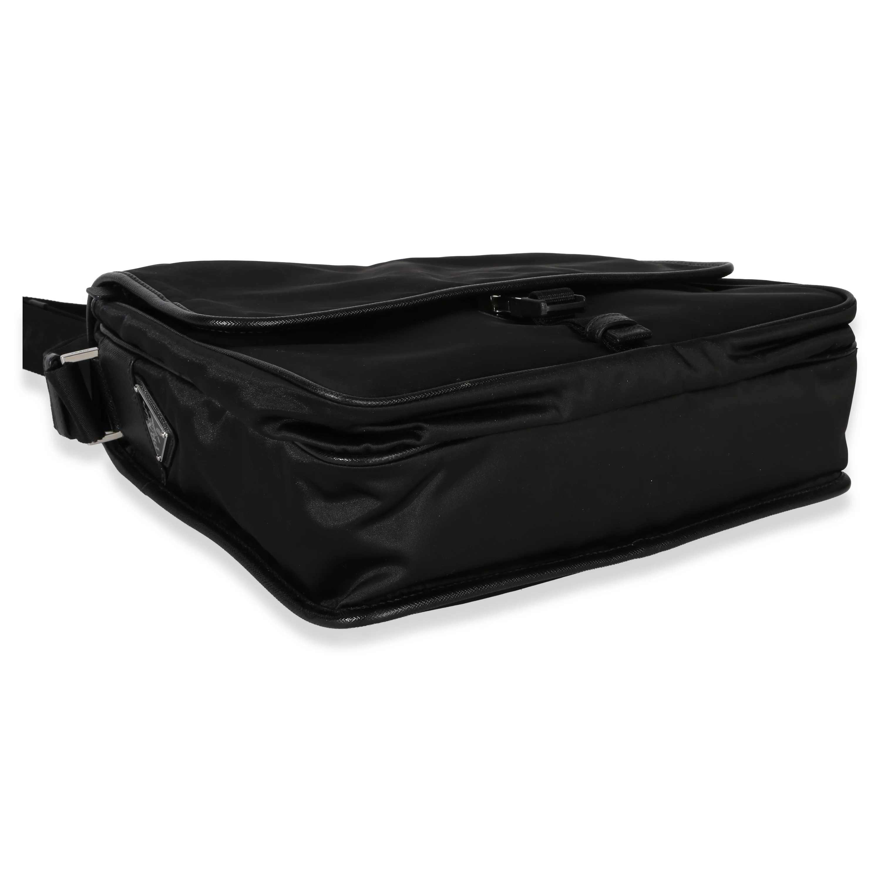 Black Nylon Saffiano Logo Buckle Messenger Bag - Image 6