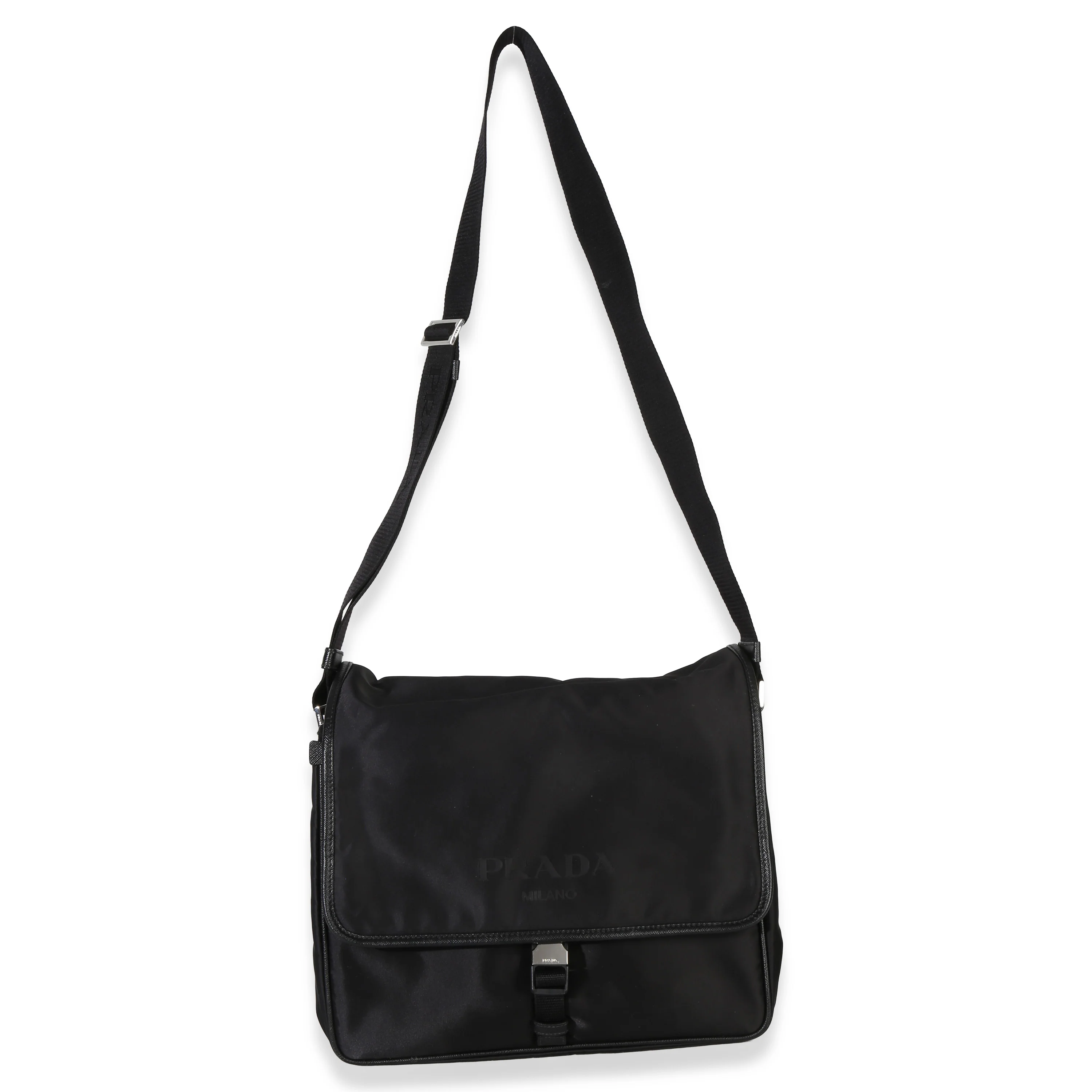 Black Nylon Saffiano Logo Buckle Messenger Bag - Image 8