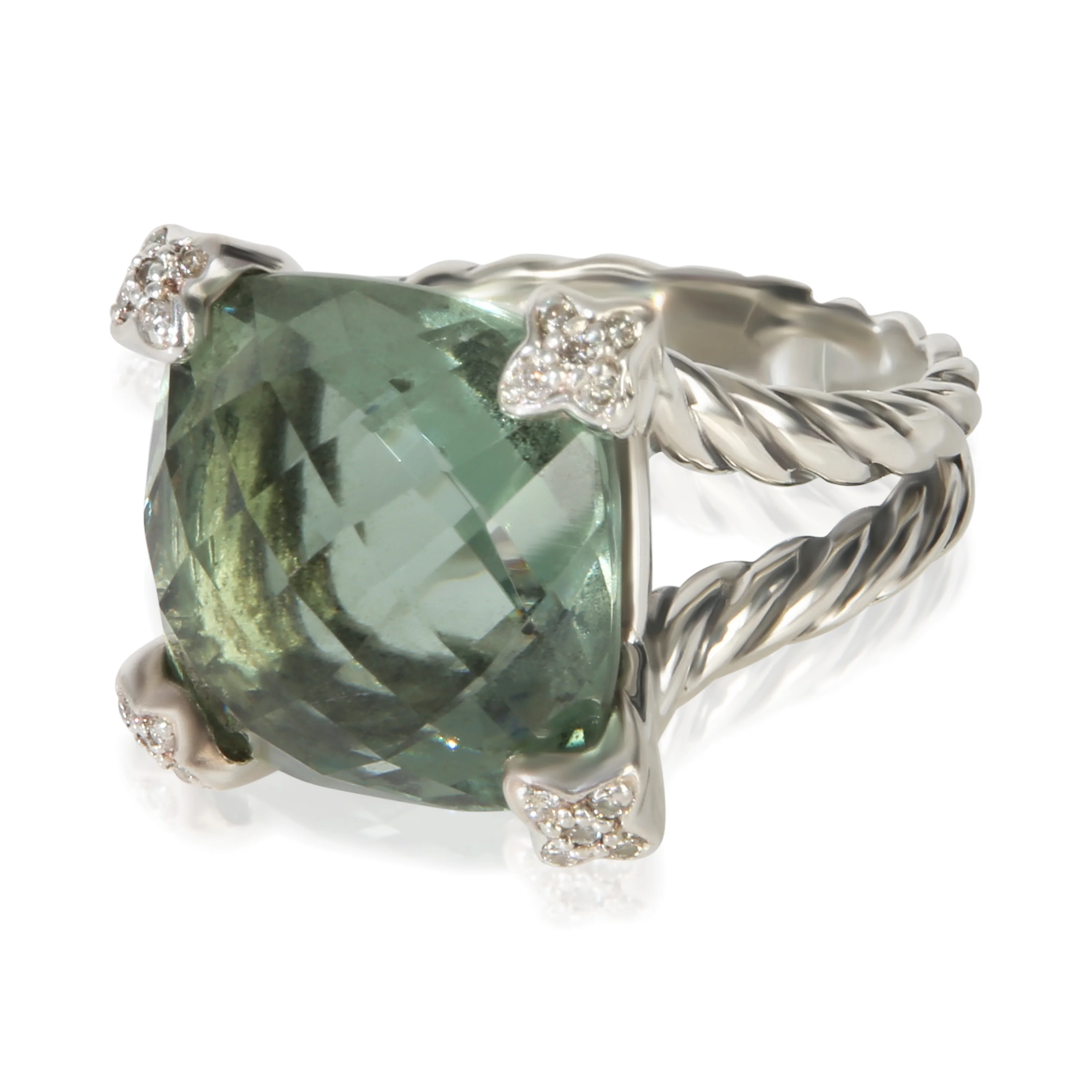 Sterling Silver Prasiolite and Diamond On Point Ring - Image 2