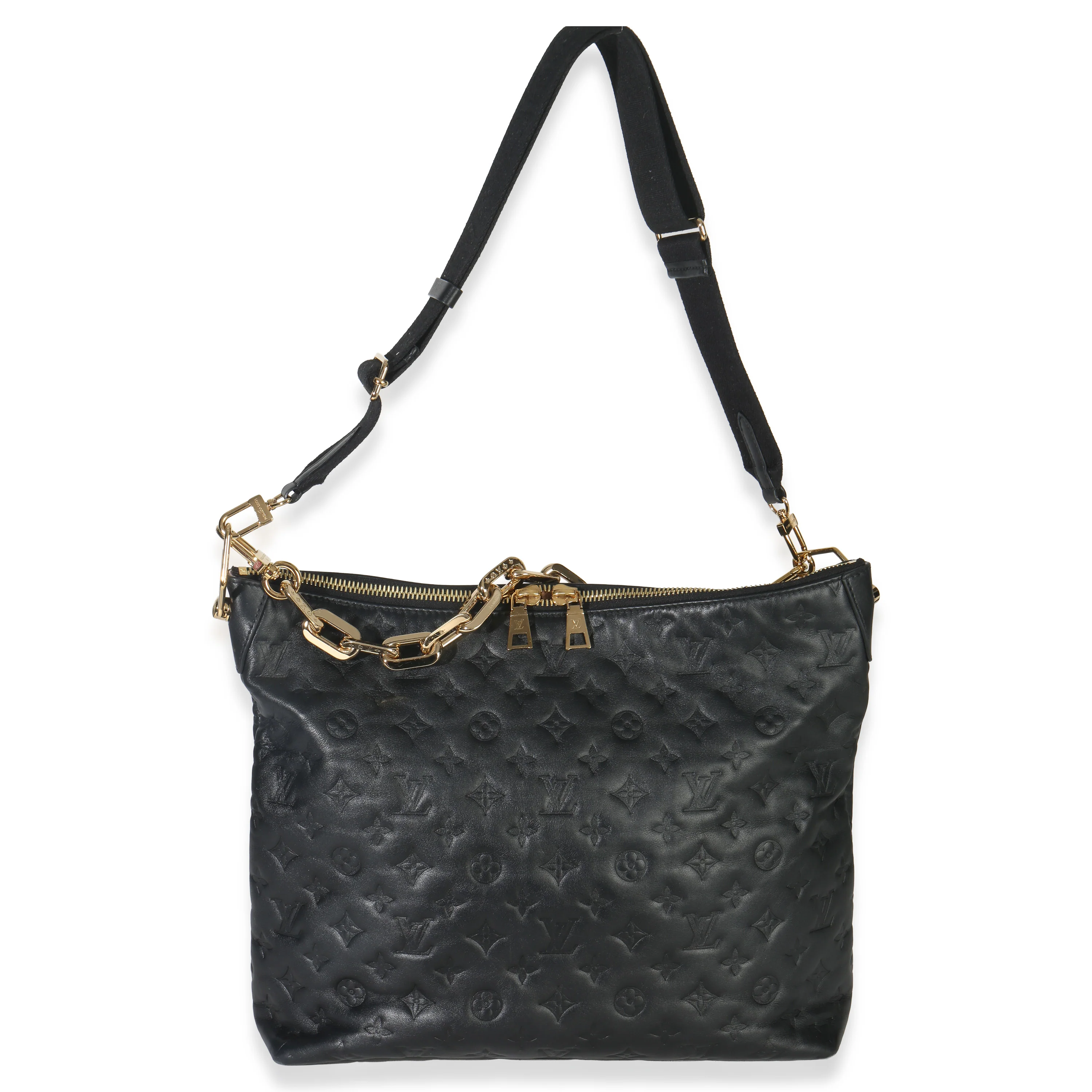 Black Monogram Embossed Lambskin Coussin MM Hobo