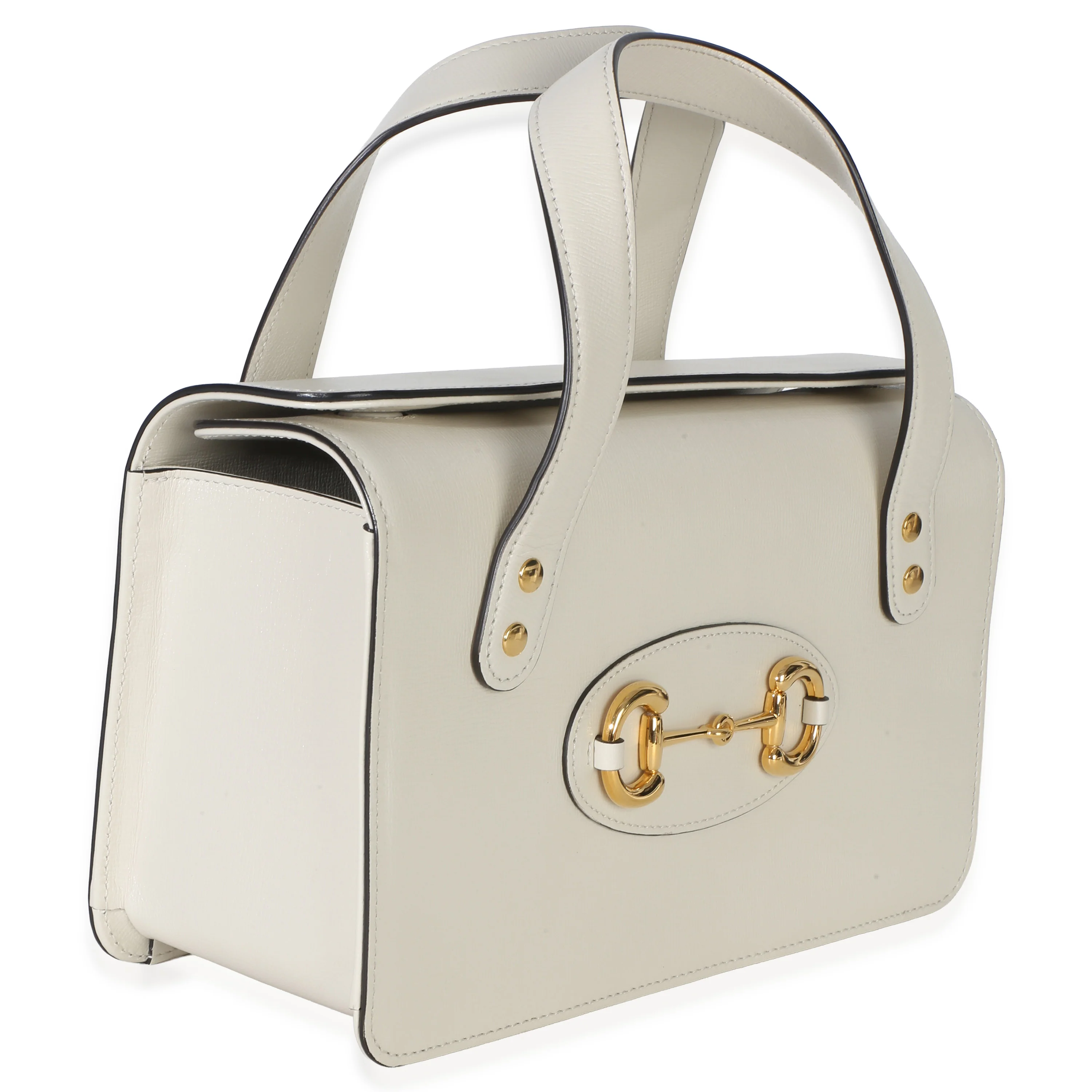 Mystic White Calfskin Small Horsebit 1955 Foldover Top Handle Bag - Image 3