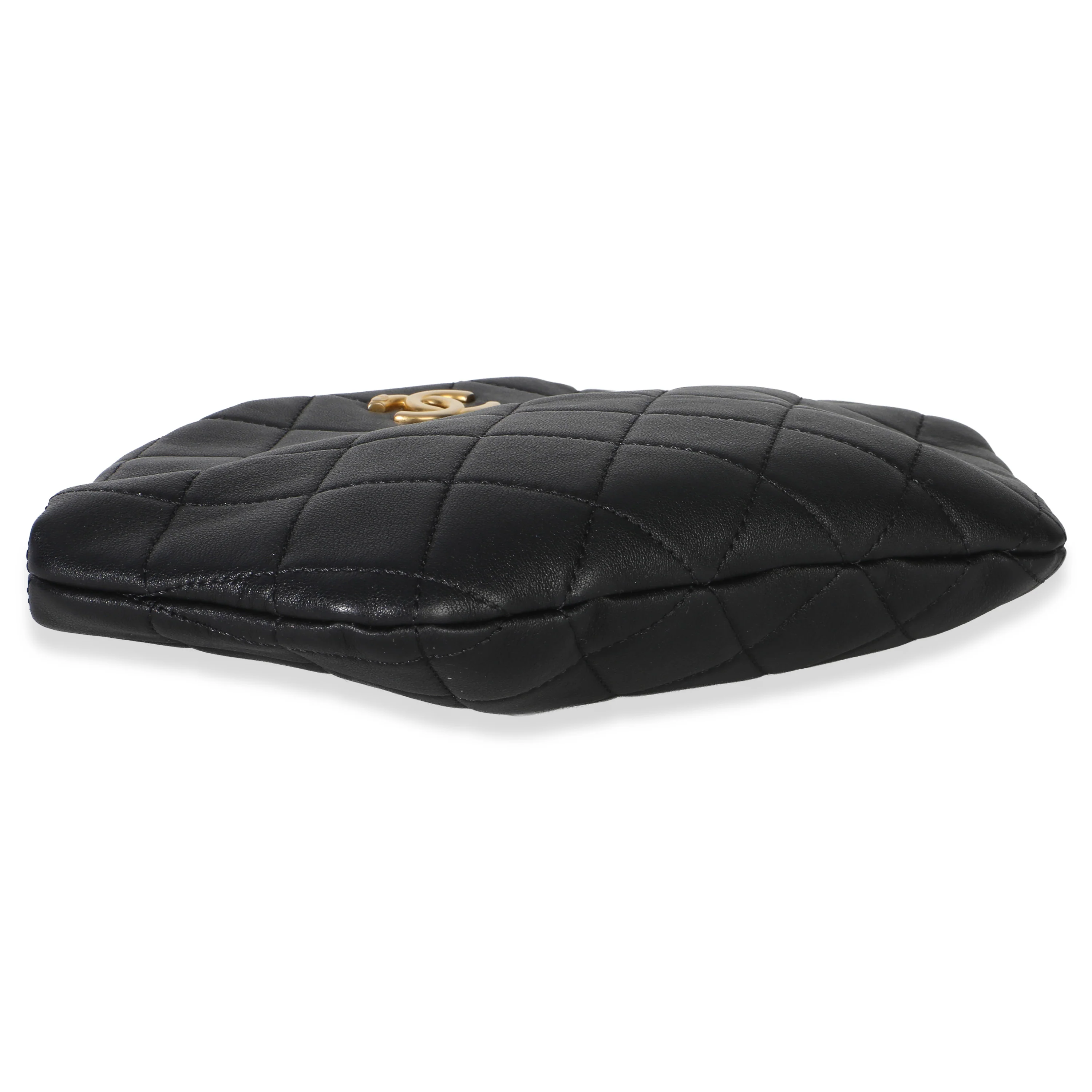 Black Lambskin Quilted Pearl Crown Clutch - Image 6