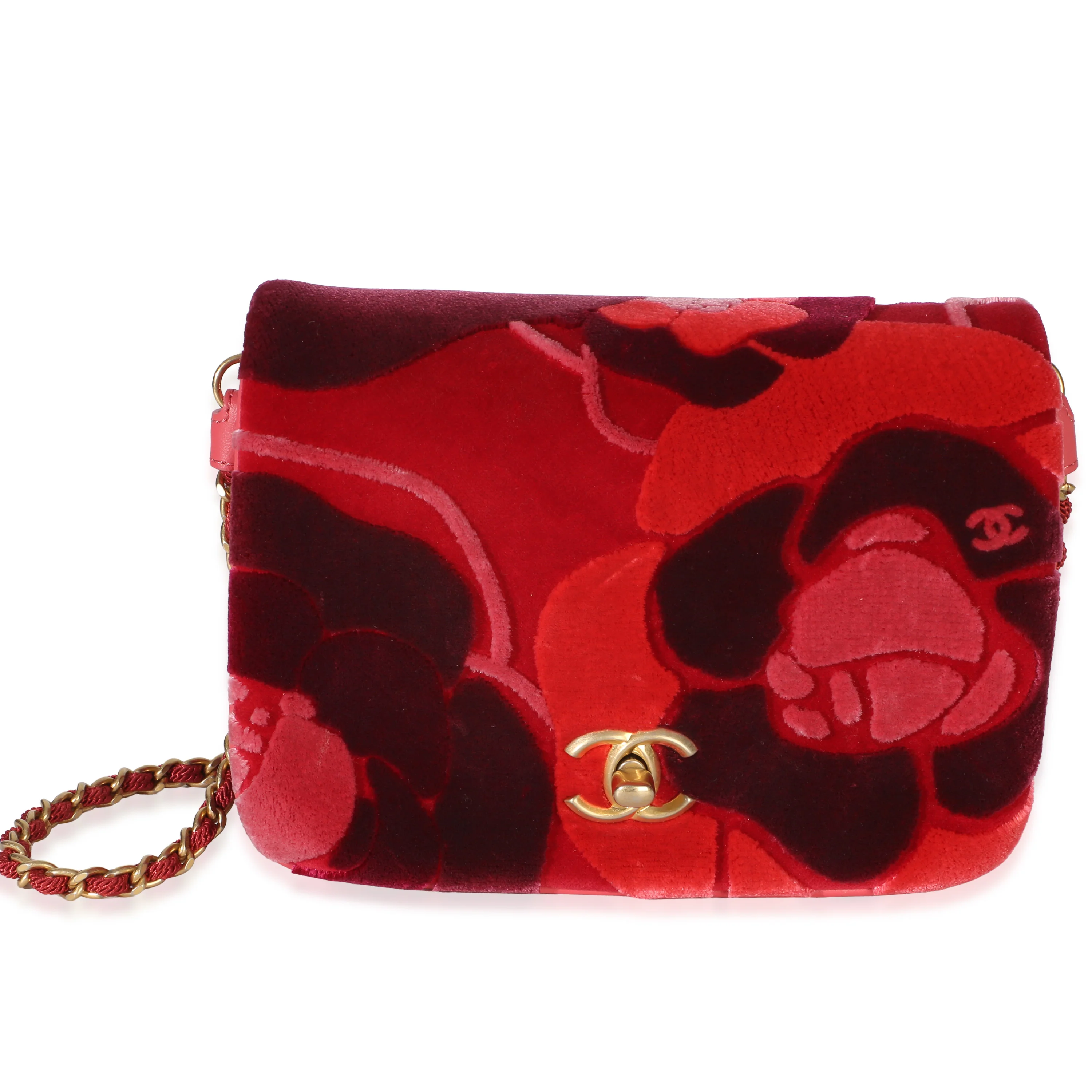 Pink Multicolor Velvet Paris-Cosmopolite Camellia Accordion Flap Bag