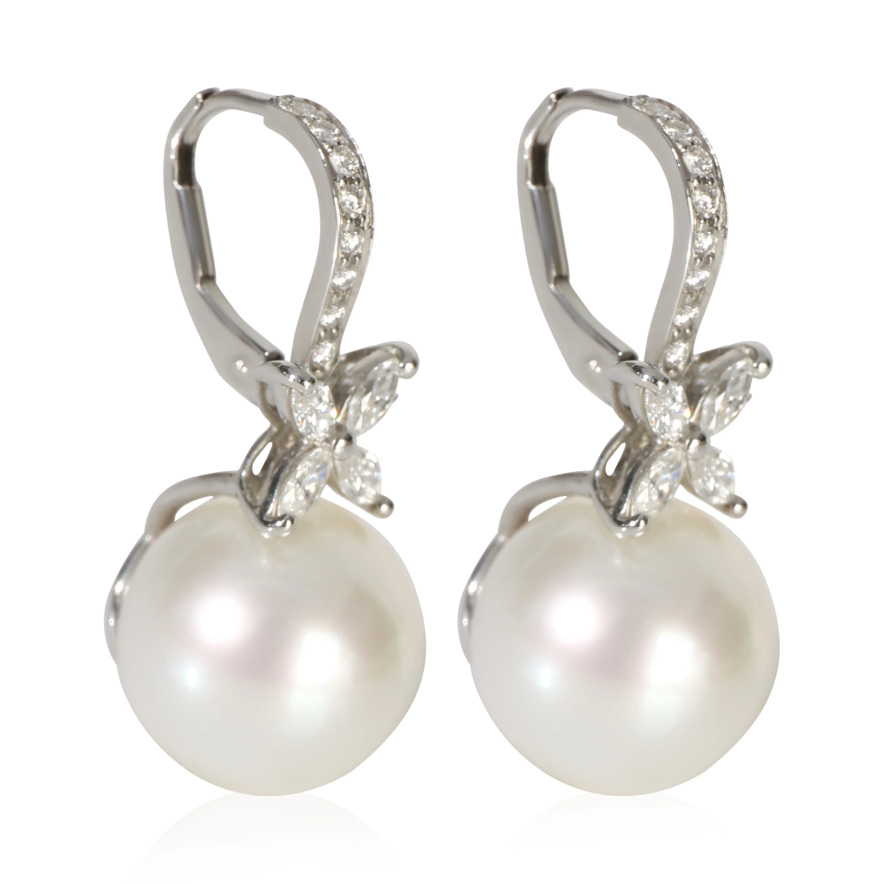 Platinum Pearl and Diamond Victoria Earrings - Image 2
