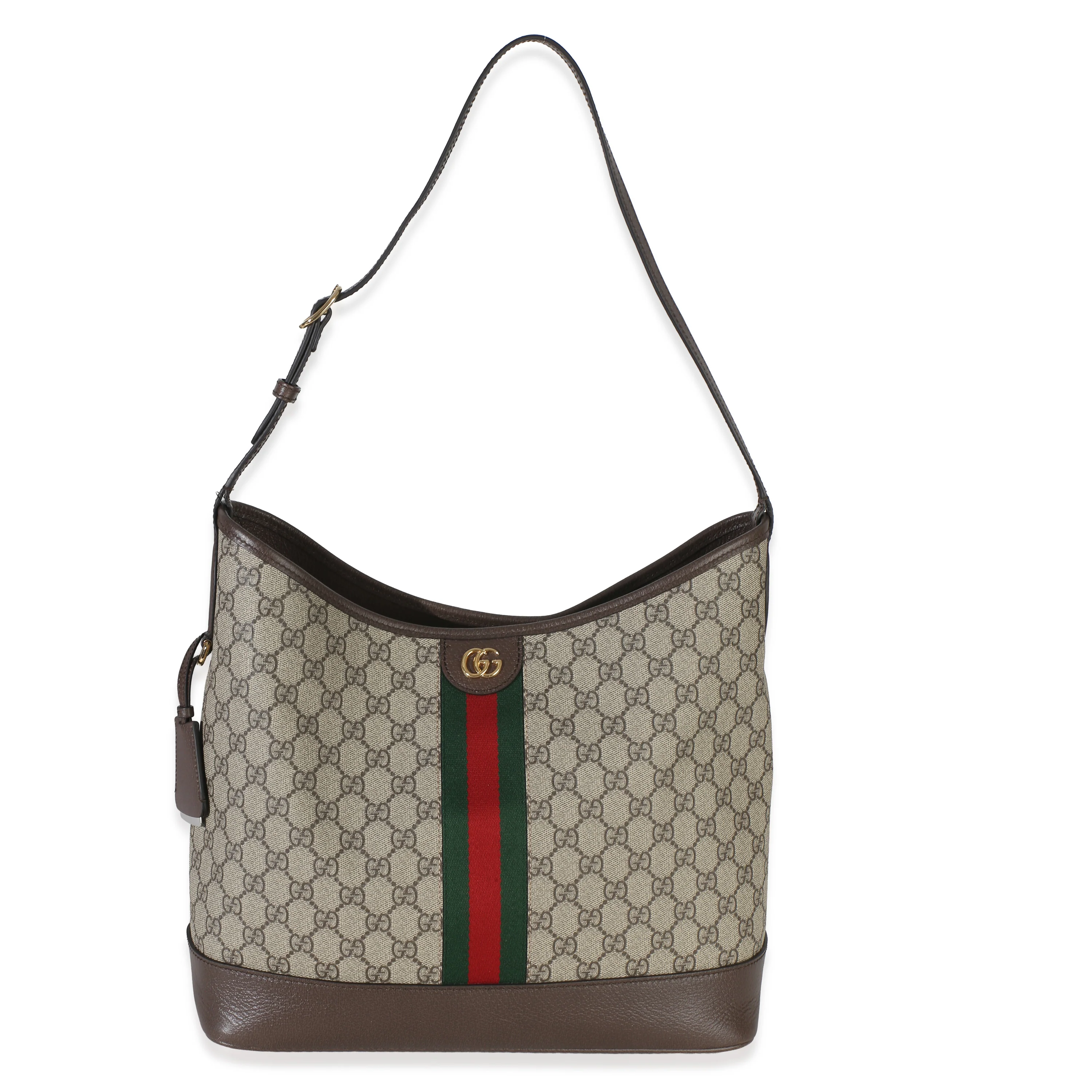 Beige Ebony GG Supreme Monogram Textured Dollar Calfskin Web Large Ophidia