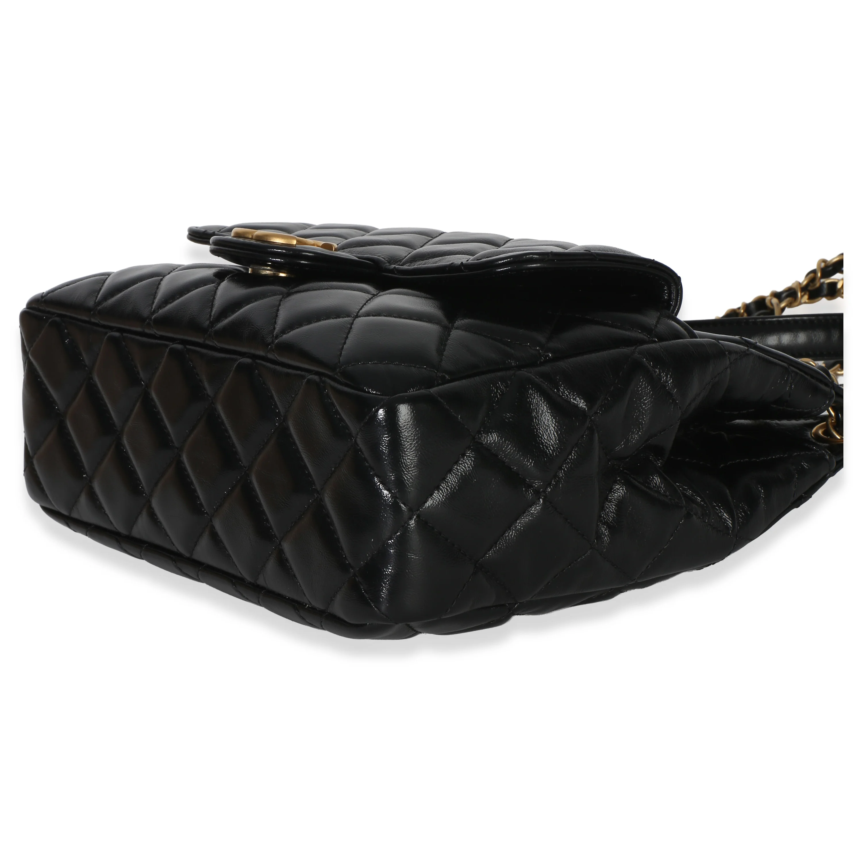 Black Quilted Shiny Crumpled Calfskin Small Wavy CC Hobo - Image 6