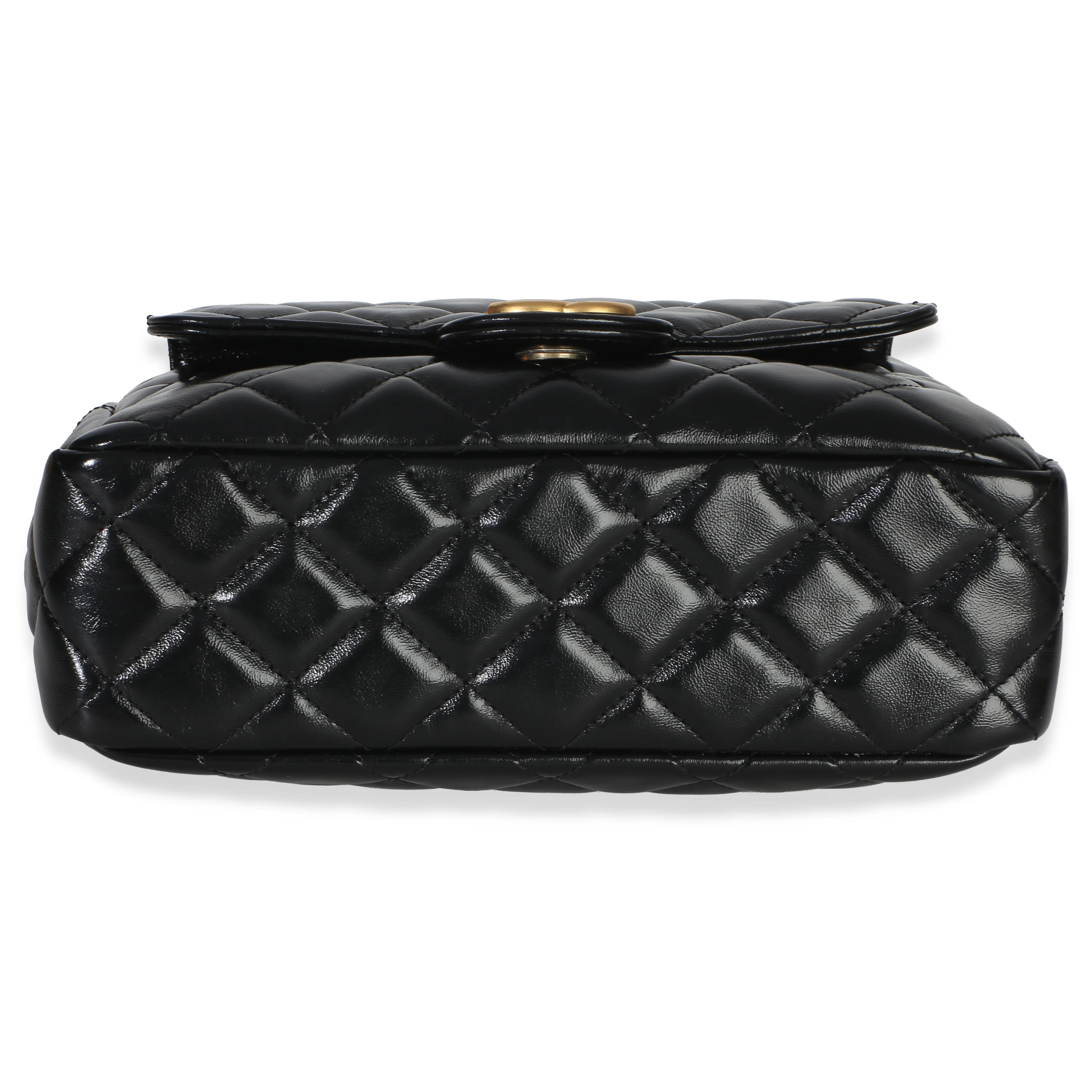 Black Quilted Shiny Crumpled Calfskin Small Wavy CC Hobo - Image 7