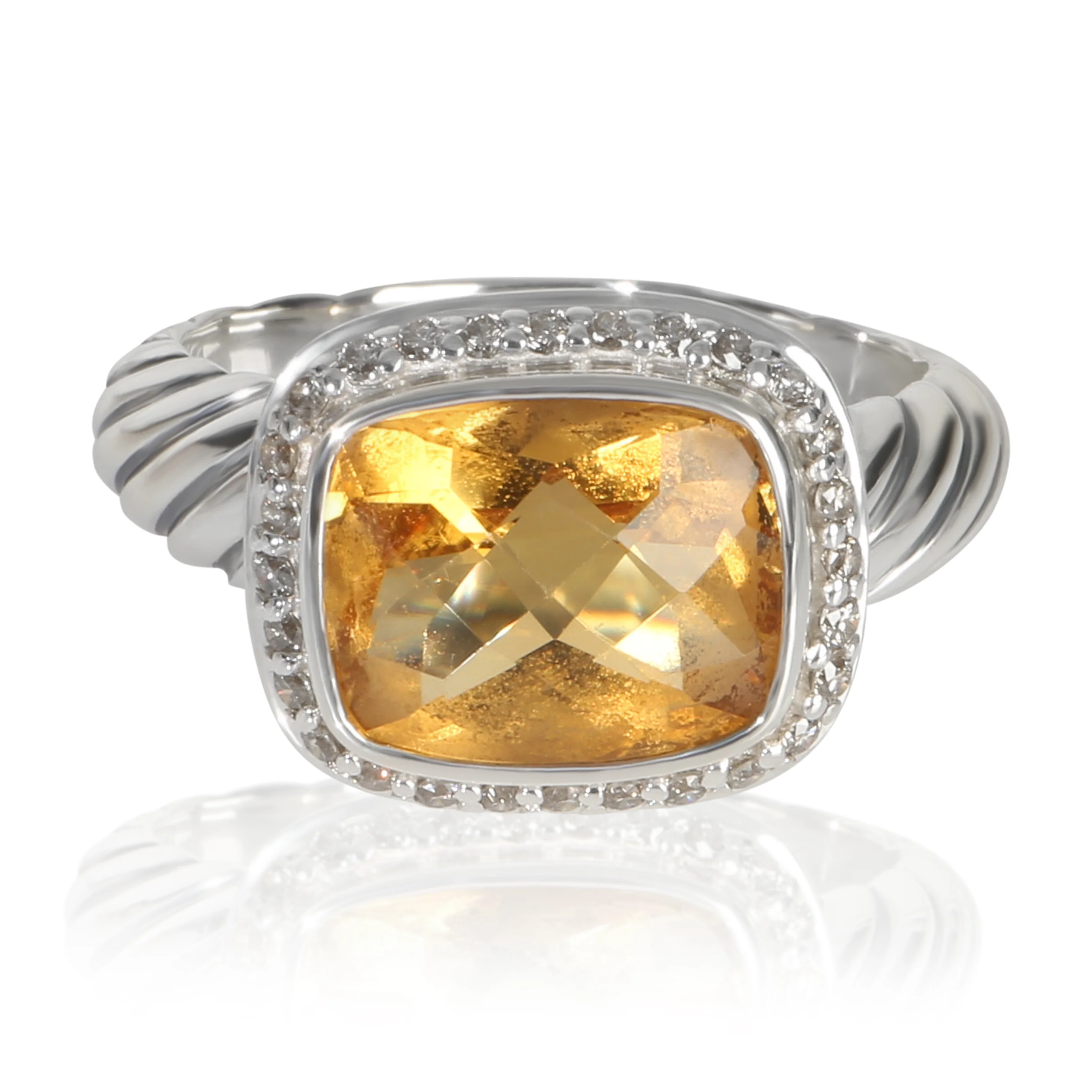 Sterling Silver Citrine and Diamond Noblesse Ring