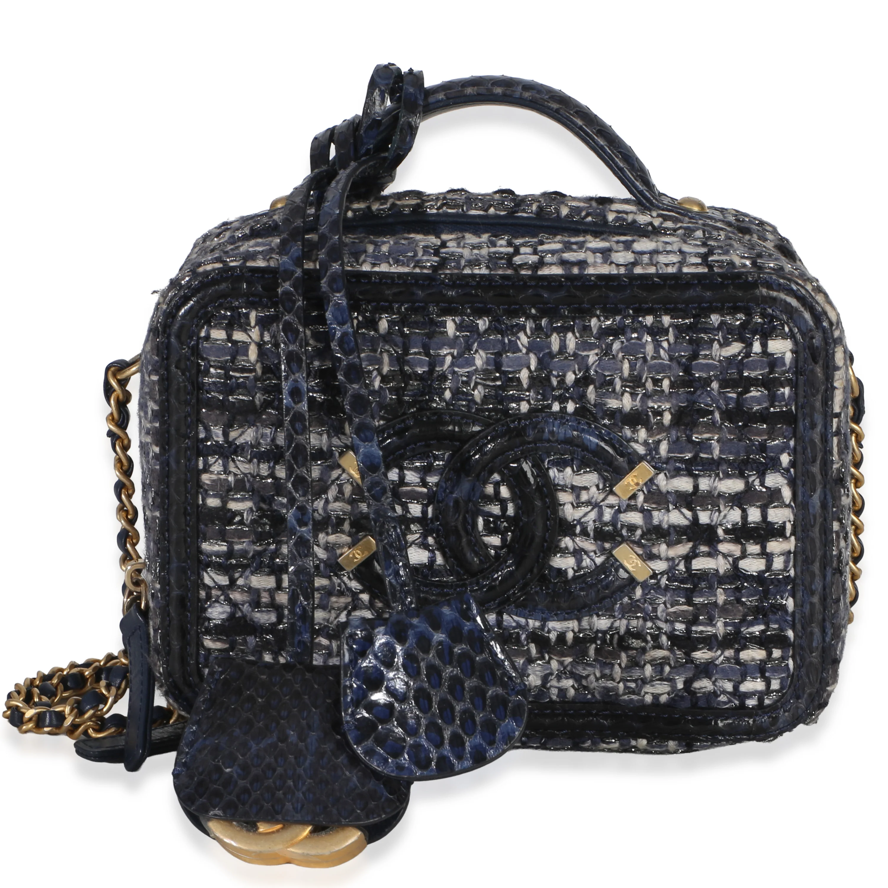 Navy Tweed Python Small Filigree Vanity Case