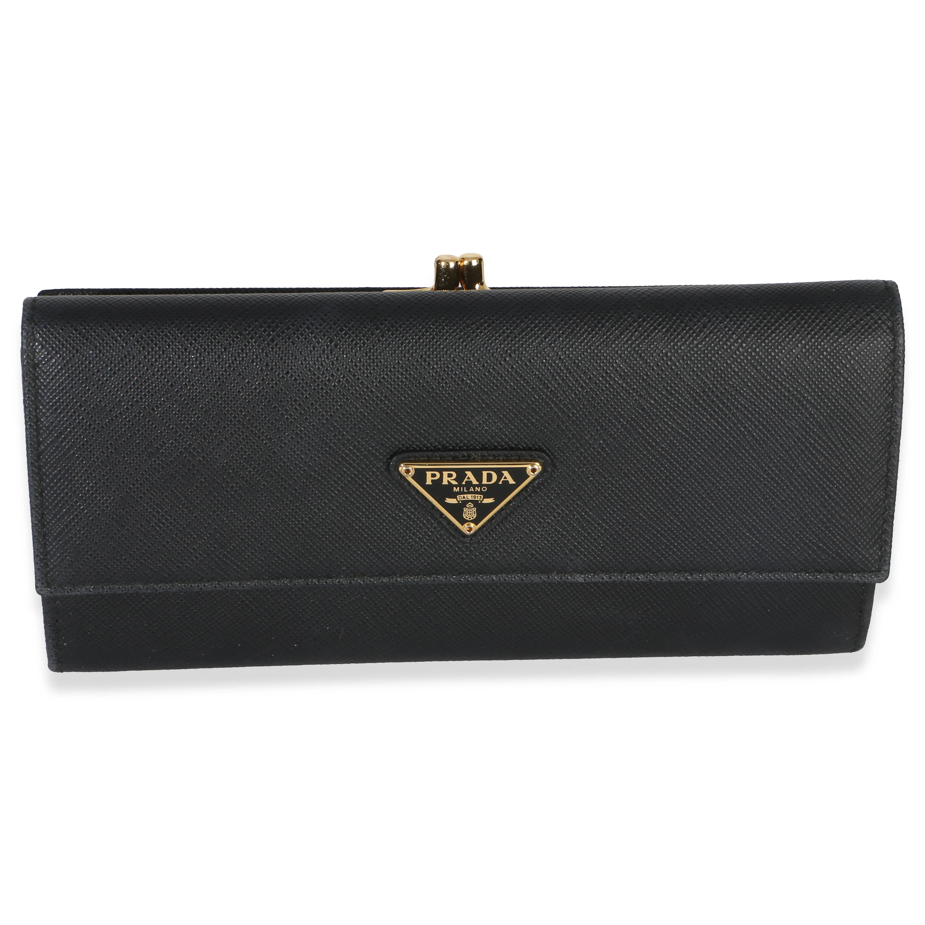 Black Saffiano Triangle Kisslock Flap Wallet
