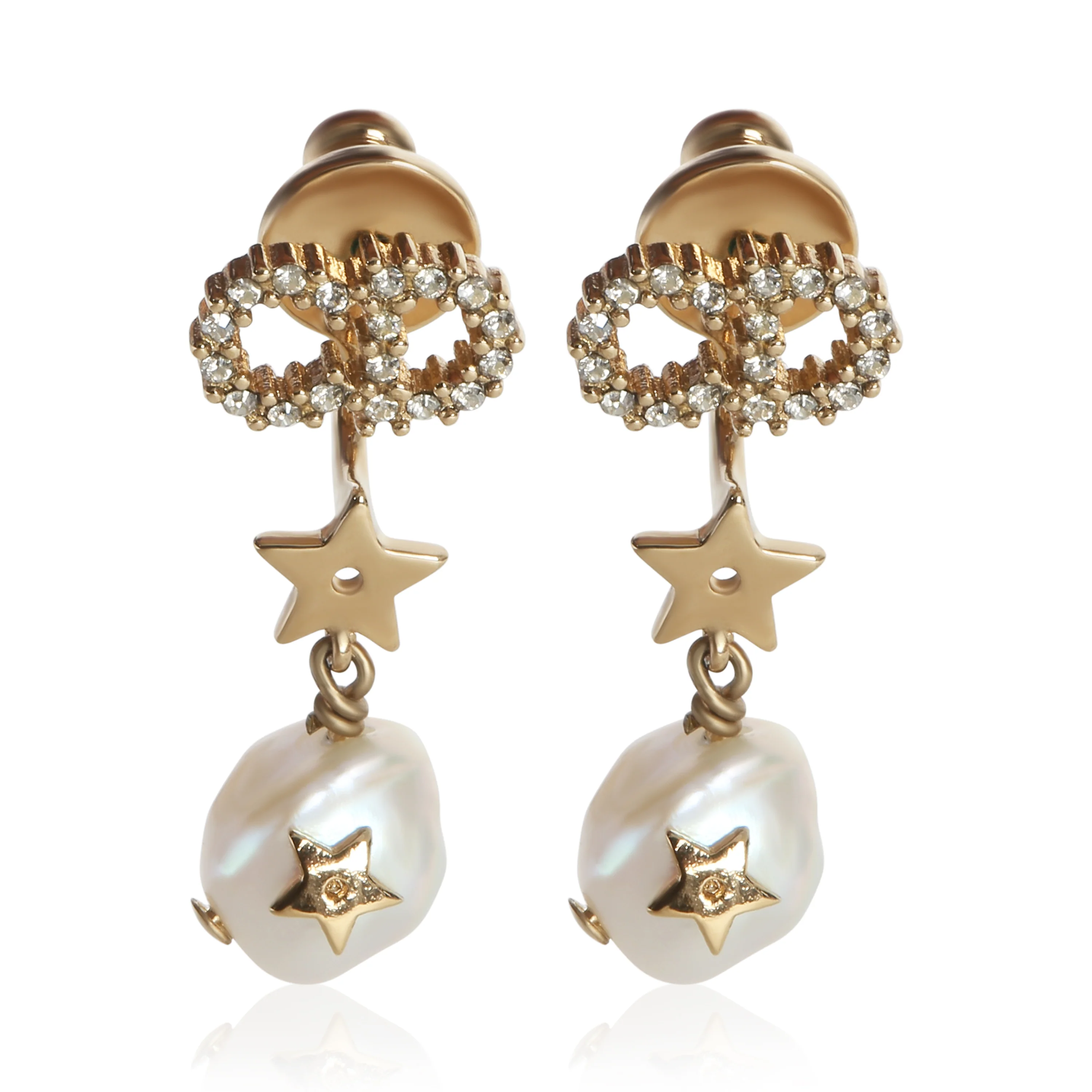 Gold-Plated Crystal CD & Faux Pearl Earrings