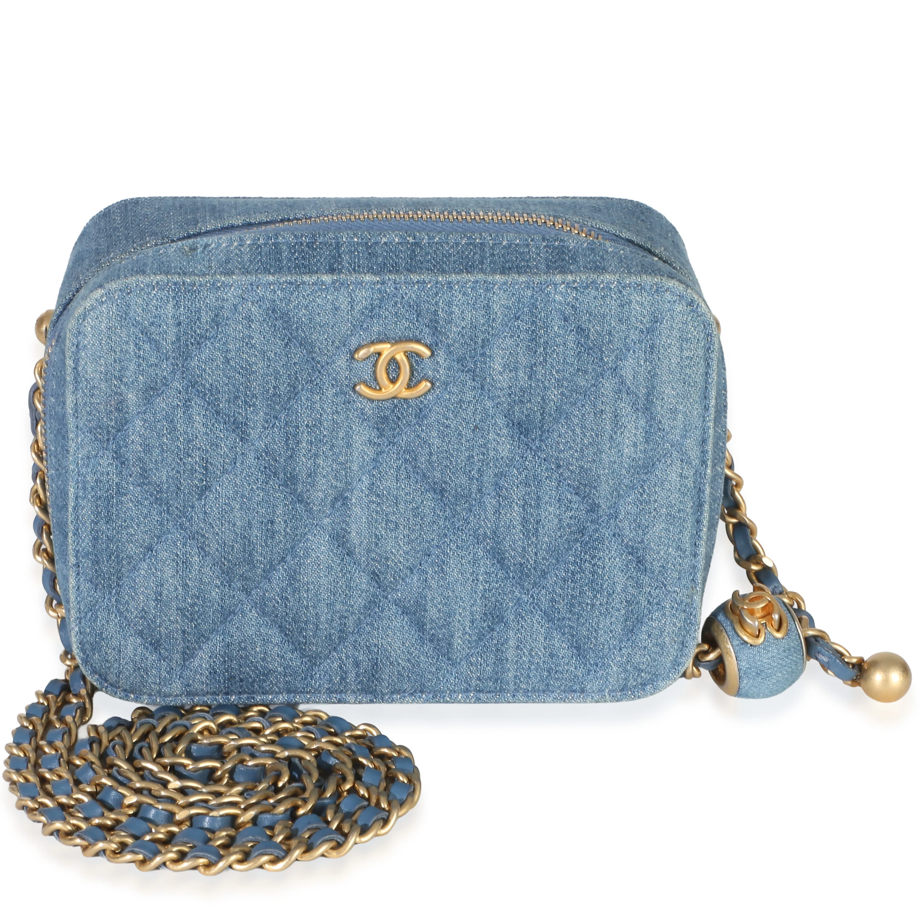 Light Blue Quilted Denim Pearl Crush Camera Bag