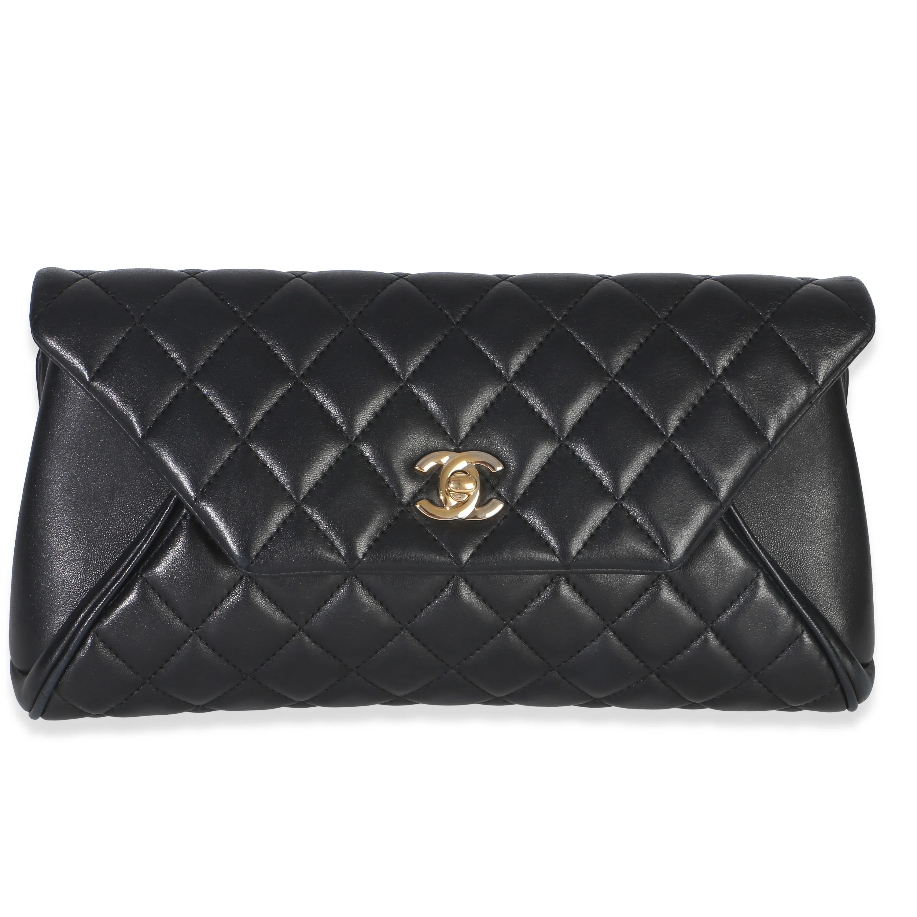 Black Quilted Lambskin CC Fold Up Again Clutch