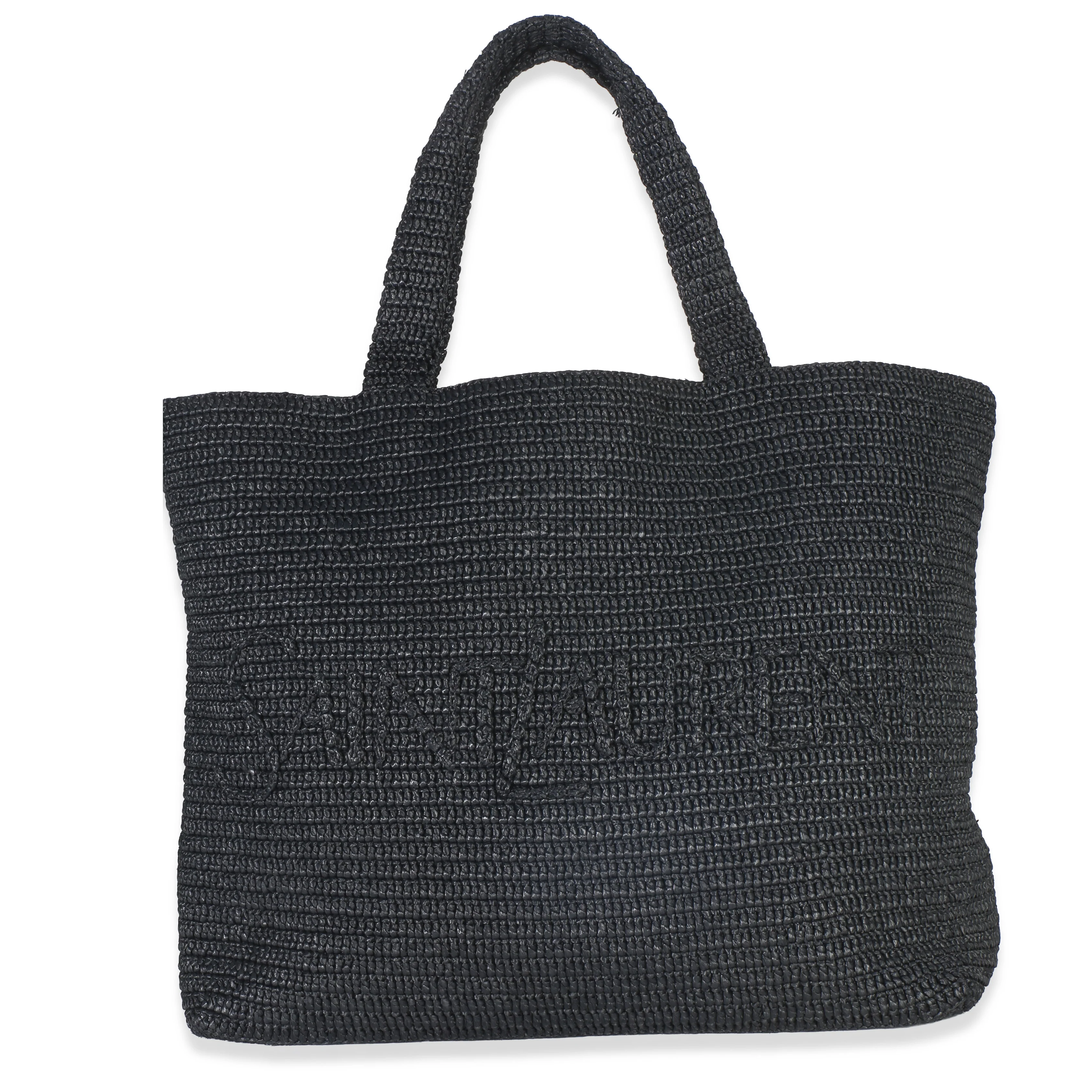 Black Raffia Logo Tote