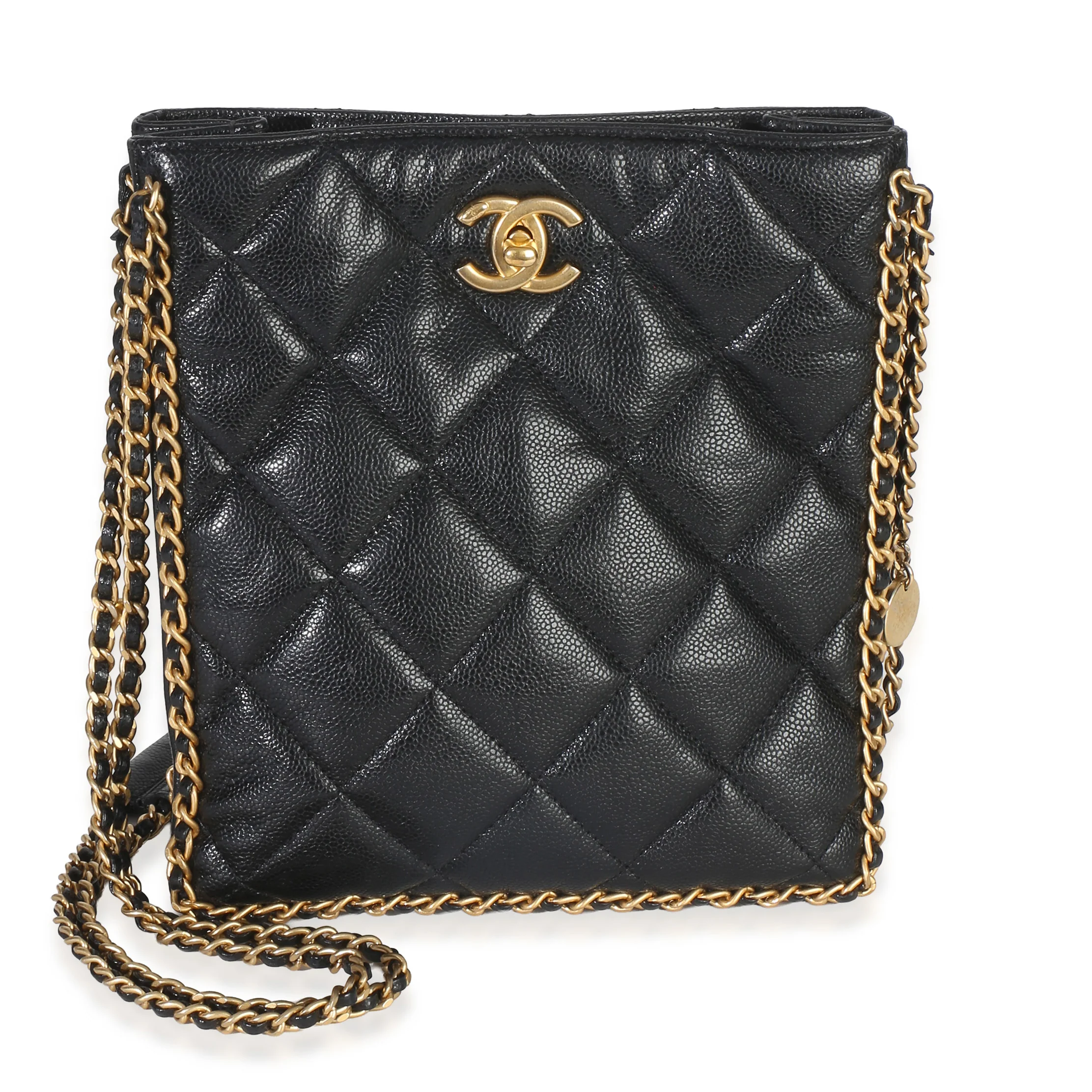 Black Quilted Caviar Mini Never Ending Chain Tote