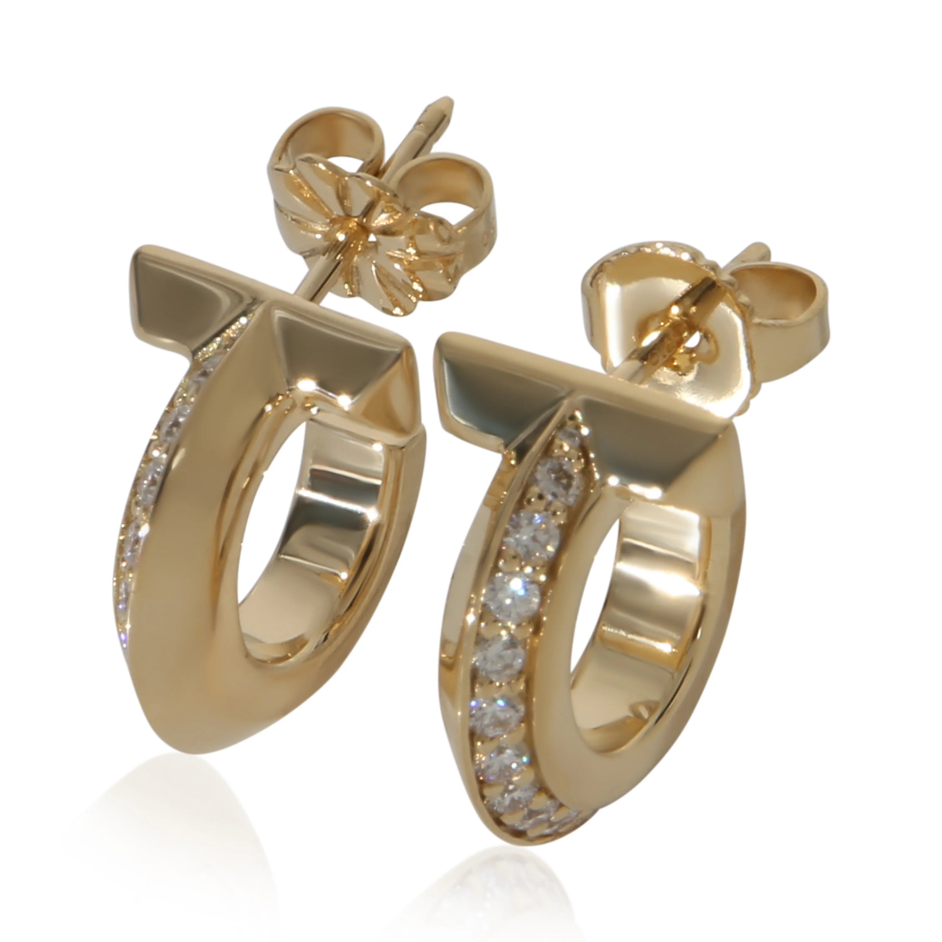 Yellow Gold Diamond Tiffany T T1 Extra Small Hoop Earrings - Image 2