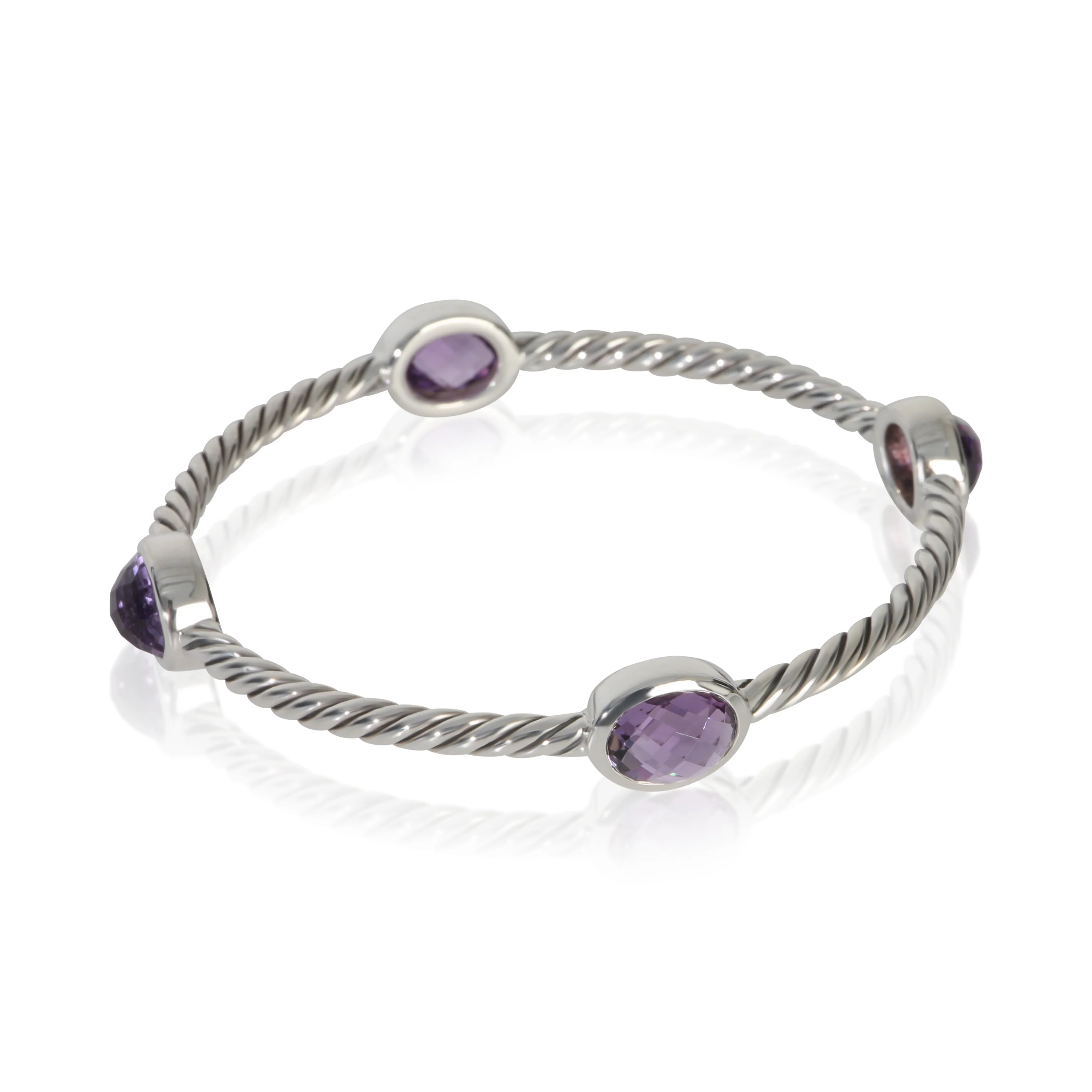 Sterling Silver Amethyst Cable Station Slip On Bangle Bracelet - Image 2