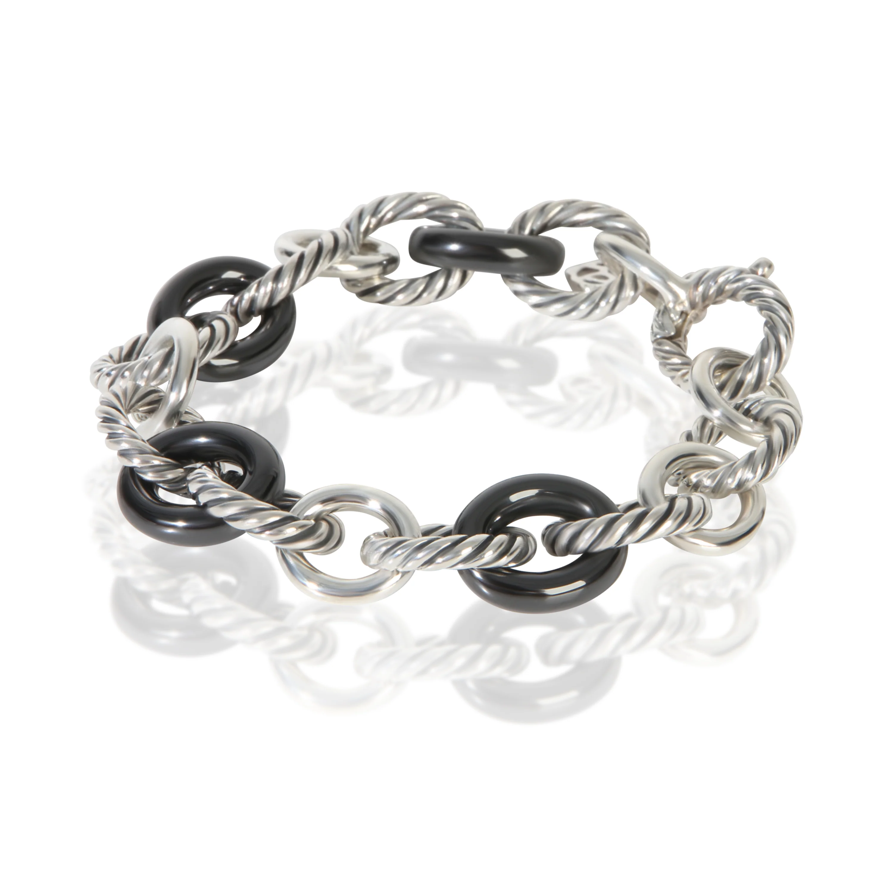 Sterling Silver & Black Ceramic Oval Link Bracelet - Image 2