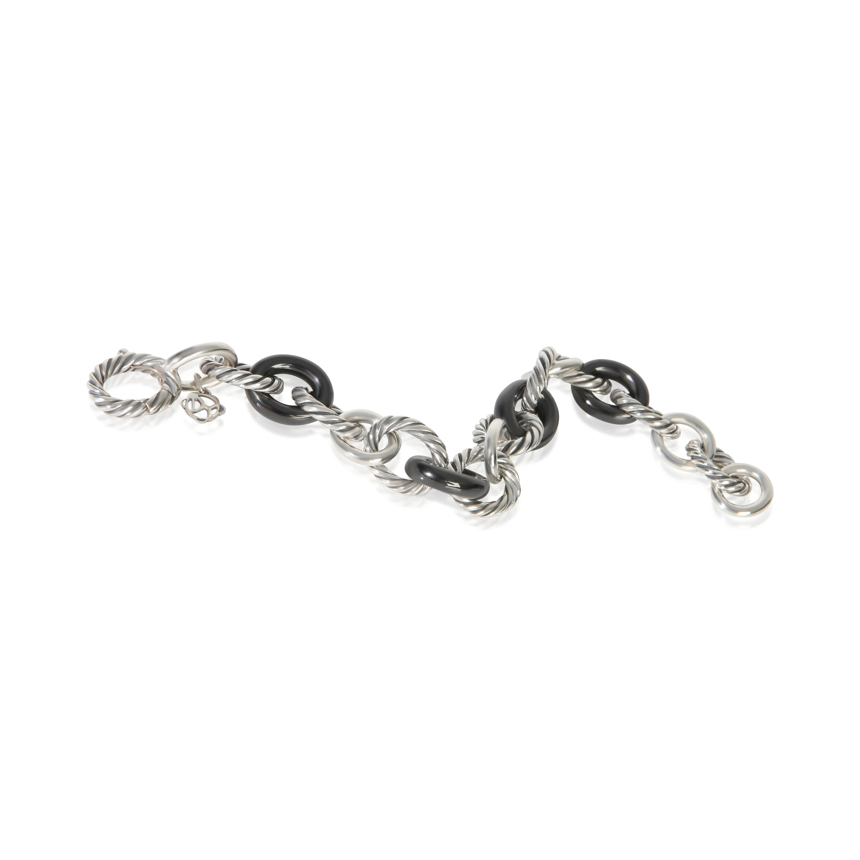 Sterling Silver & Black Ceramic Oval Link Bracelet - Image 4