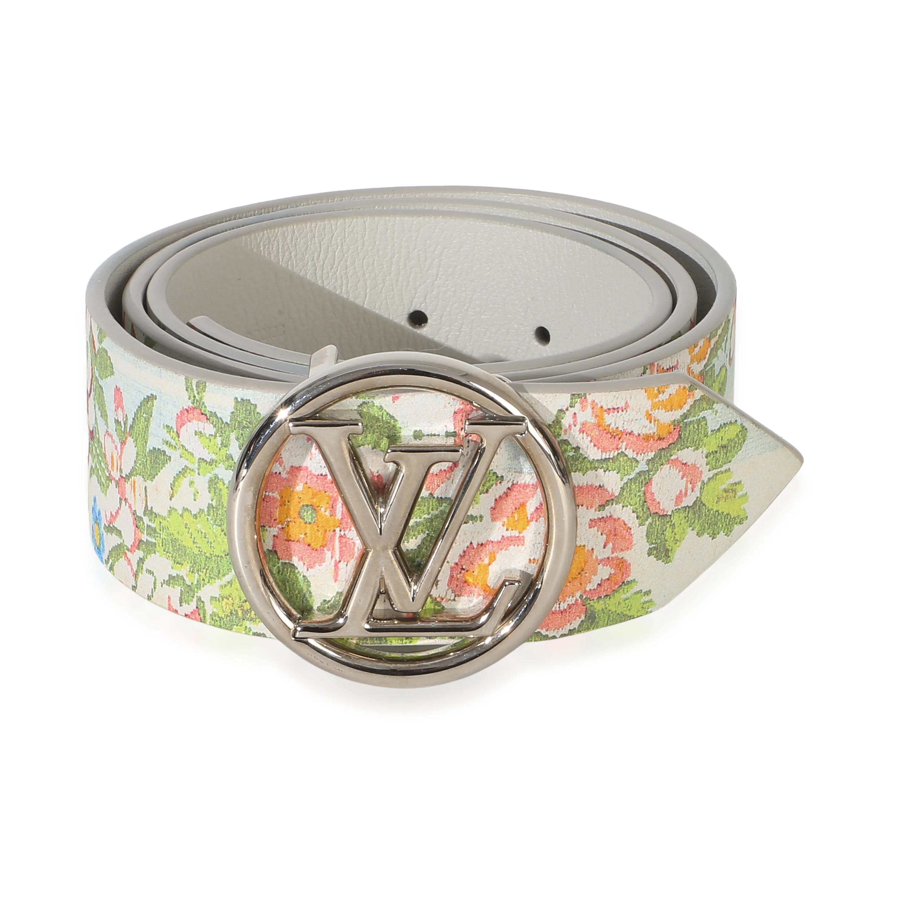 White Multicolor Floral LV 50mm Circle Belt 85/34