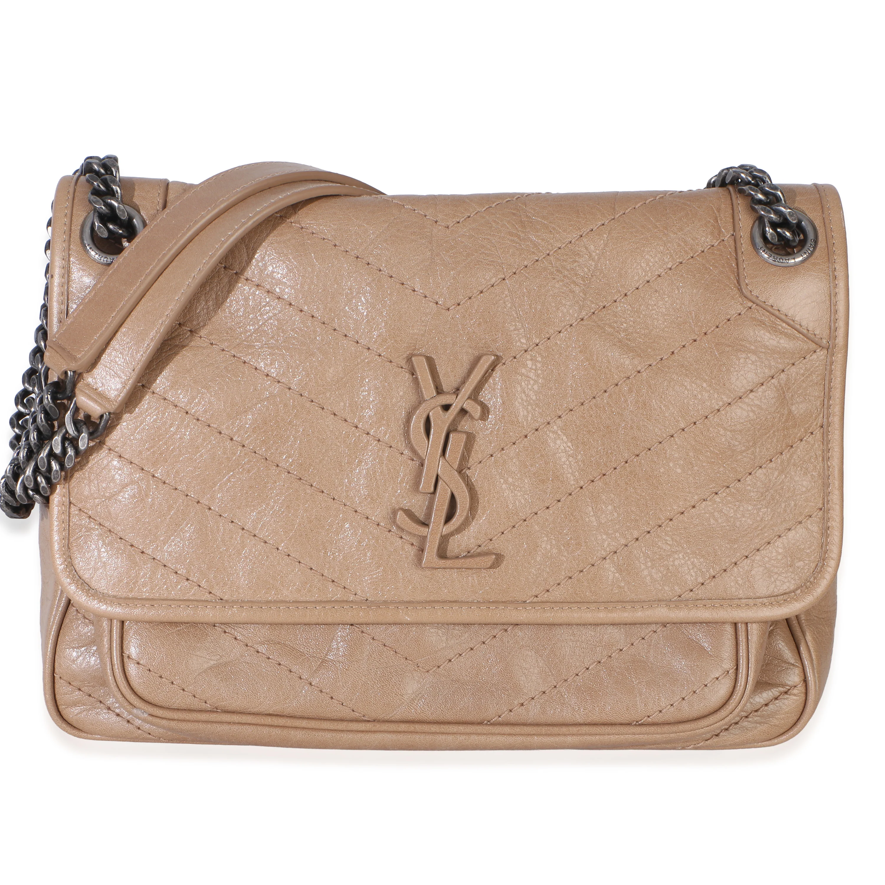Caramel Crinkled Calfskin Medium Niki Chain Satchel