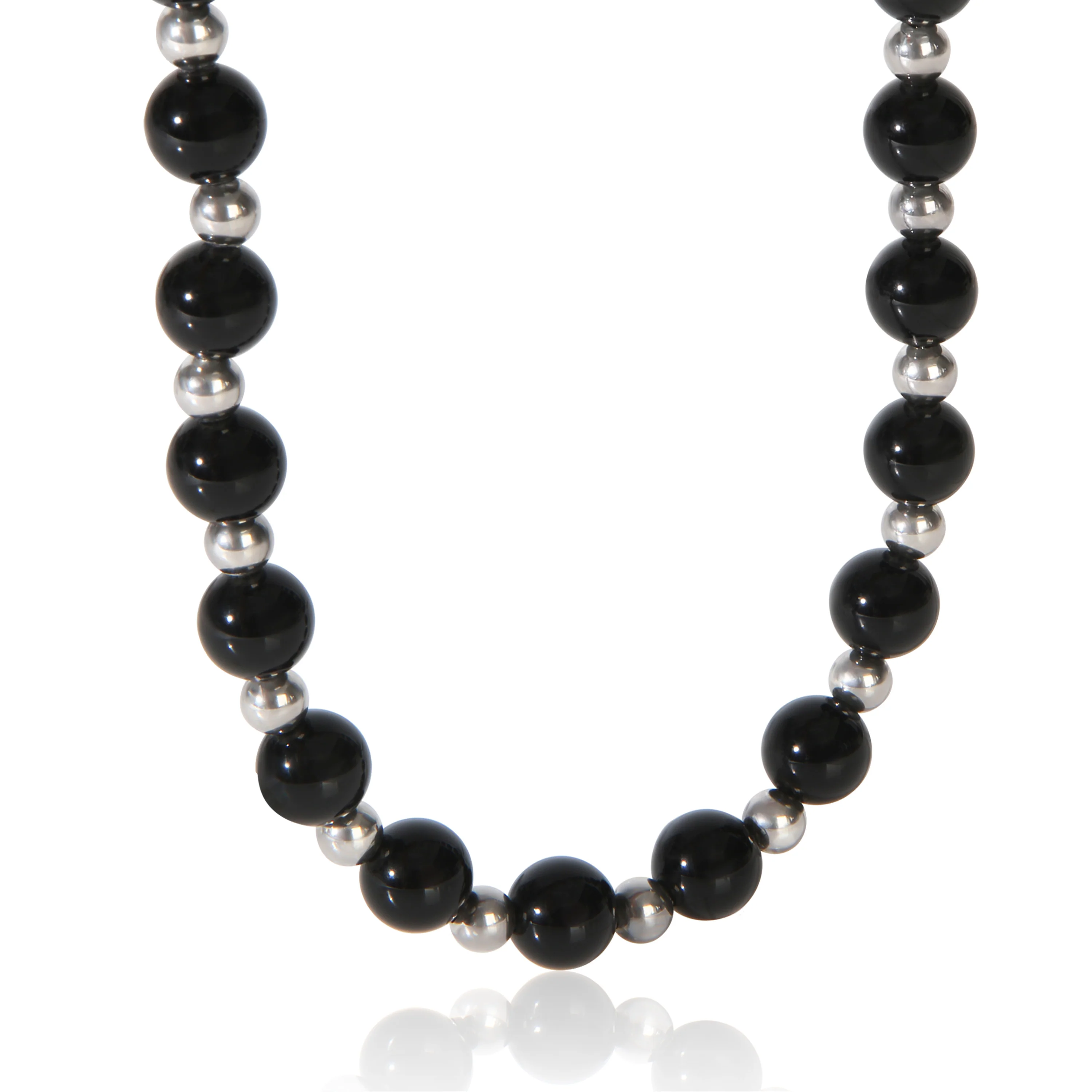 Sterling Silver Onyx & Silver Bead Necklace