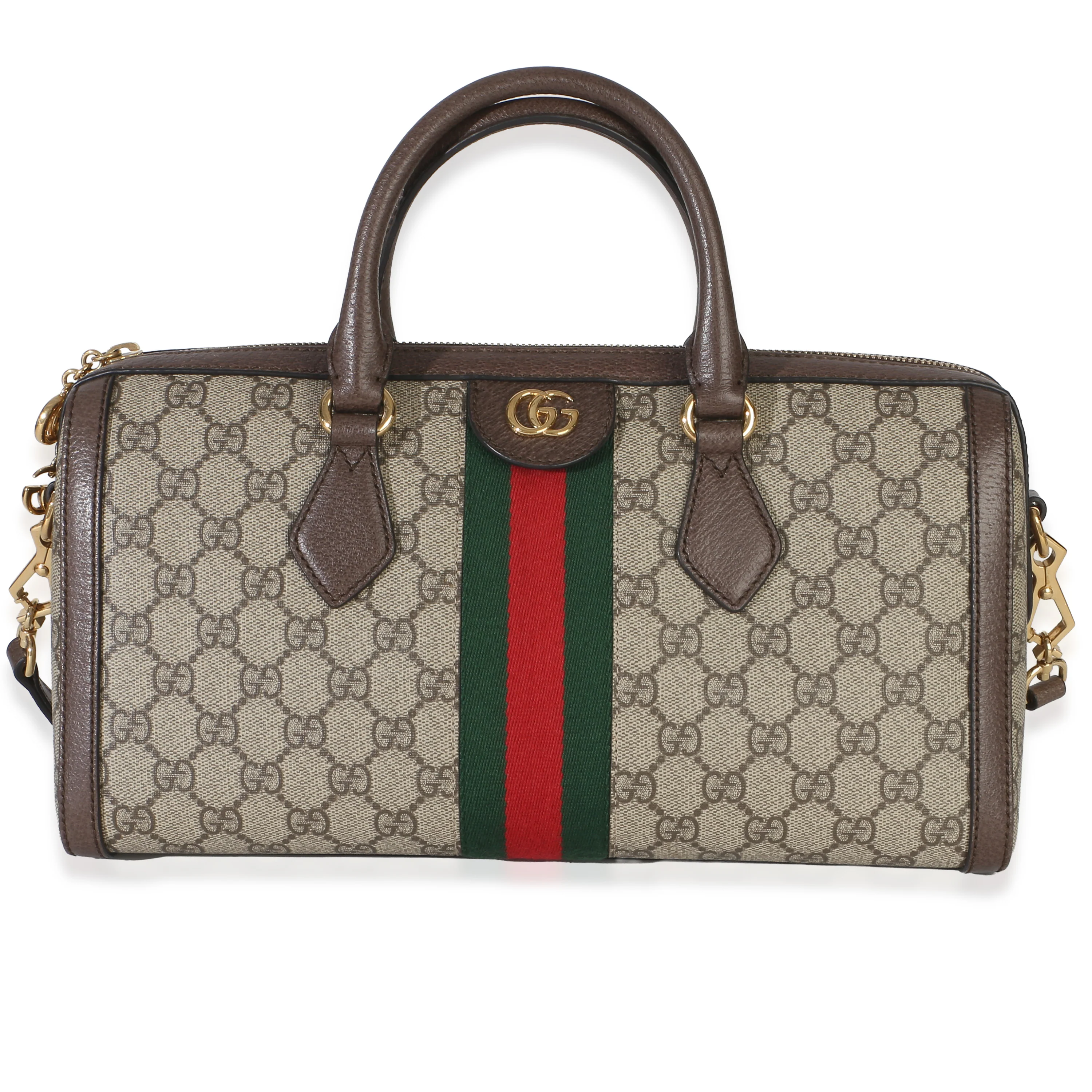 Beige GG Monogram Canvas Web Medium Ophidia Boston Bag