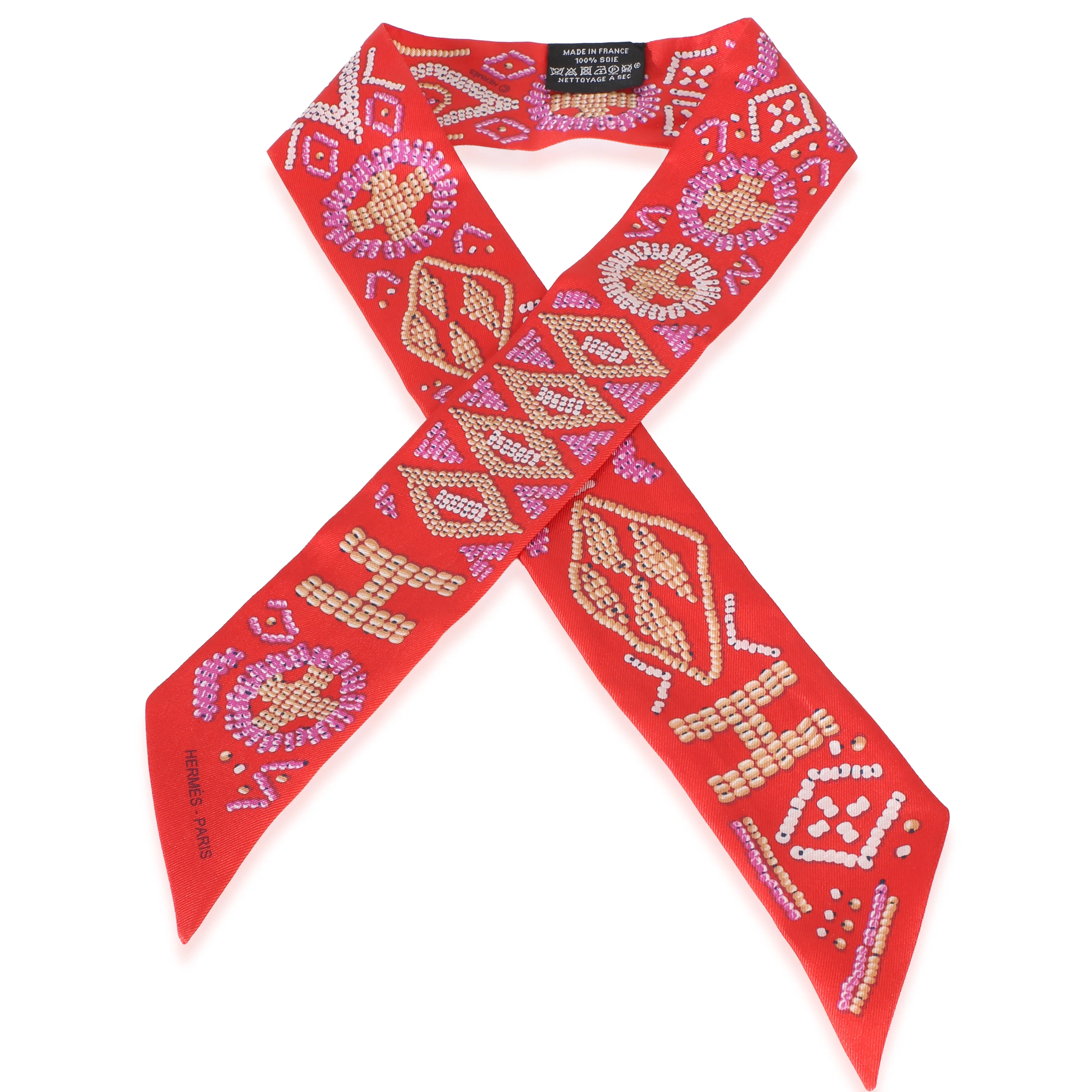 Rouge Multicolor Kelly En Perles Silk Twilly