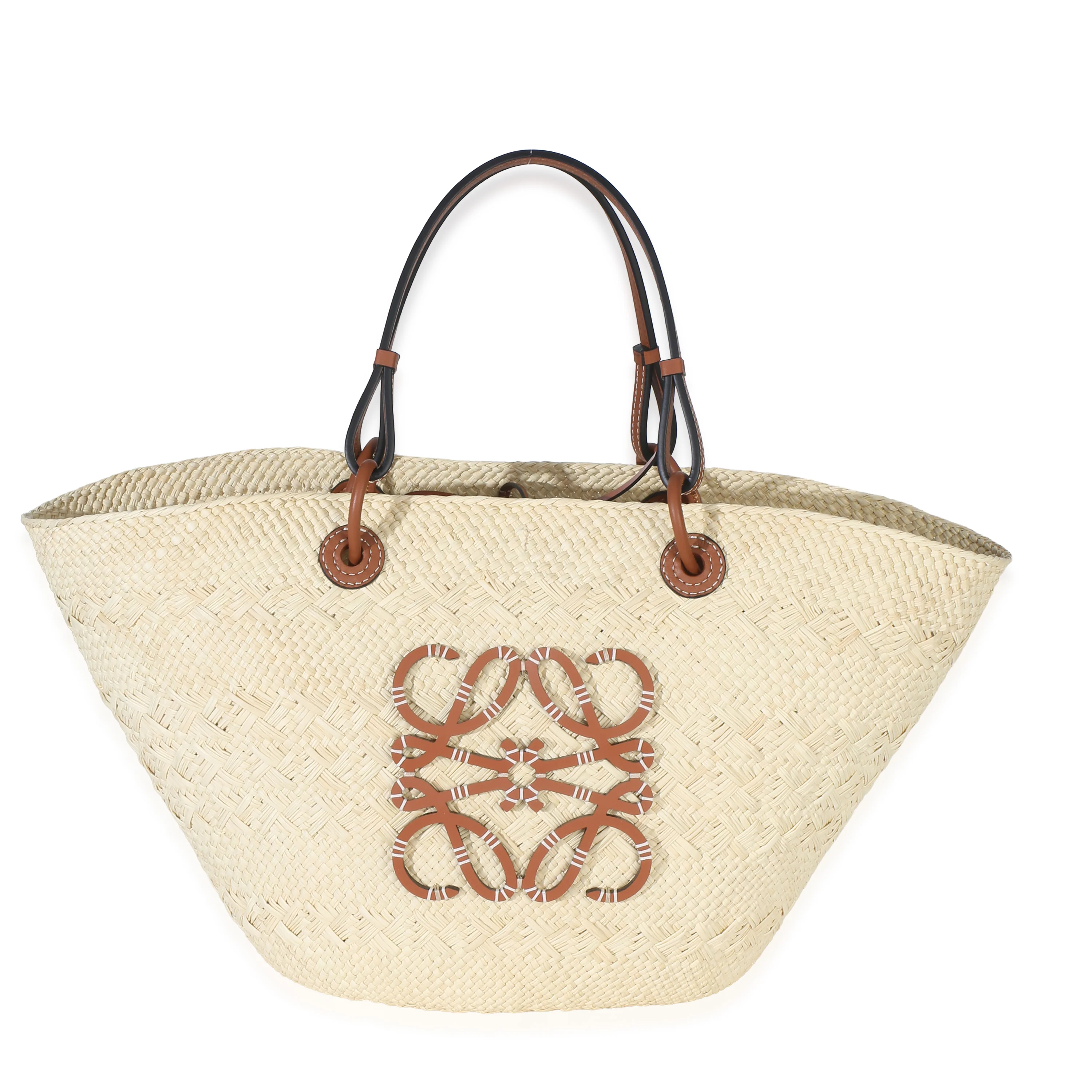 Natural Tan Calfskin Raffia Medium Anagram Basket Tote