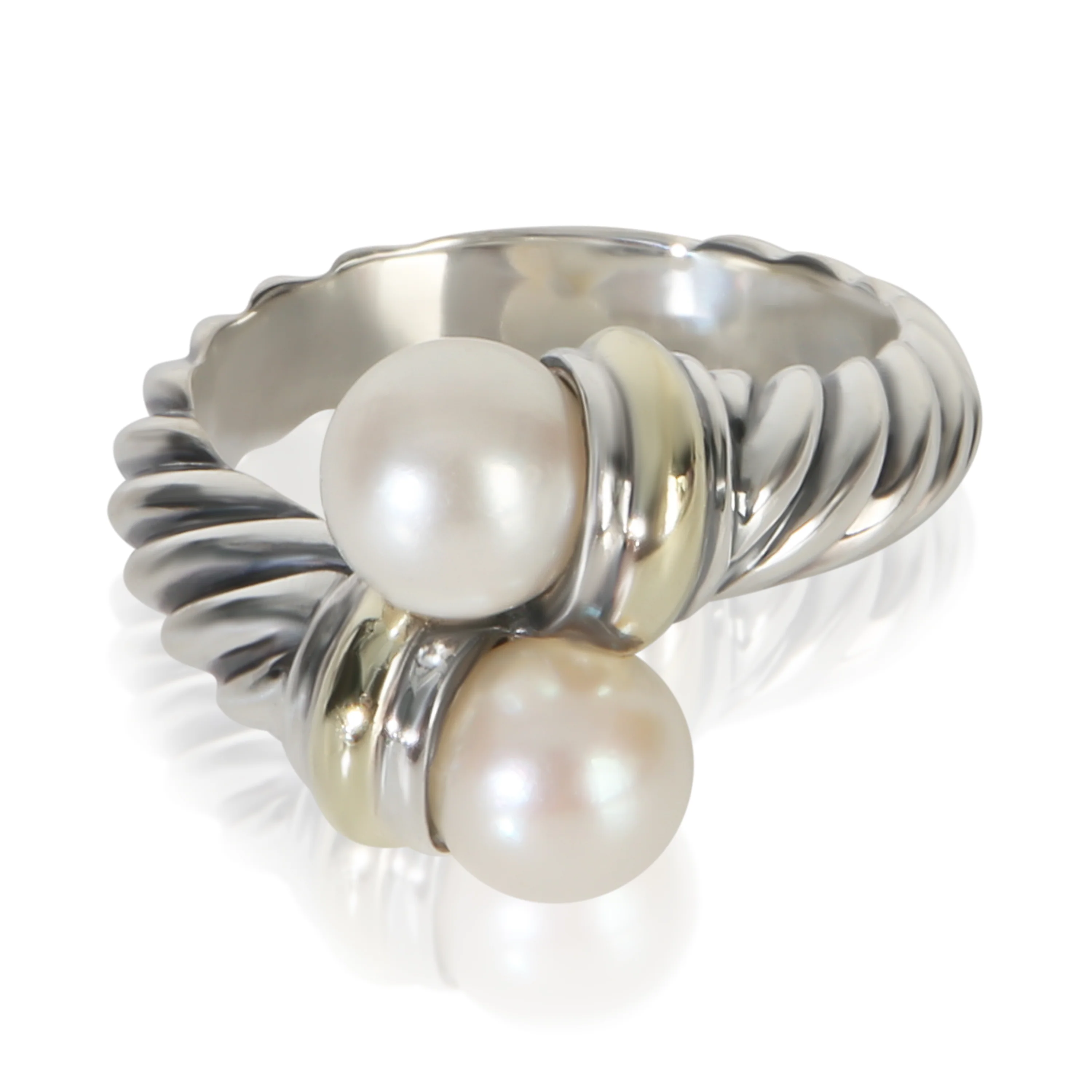 Yellow Gold & Sterling Silver Pearl Cable Bypass Ring
