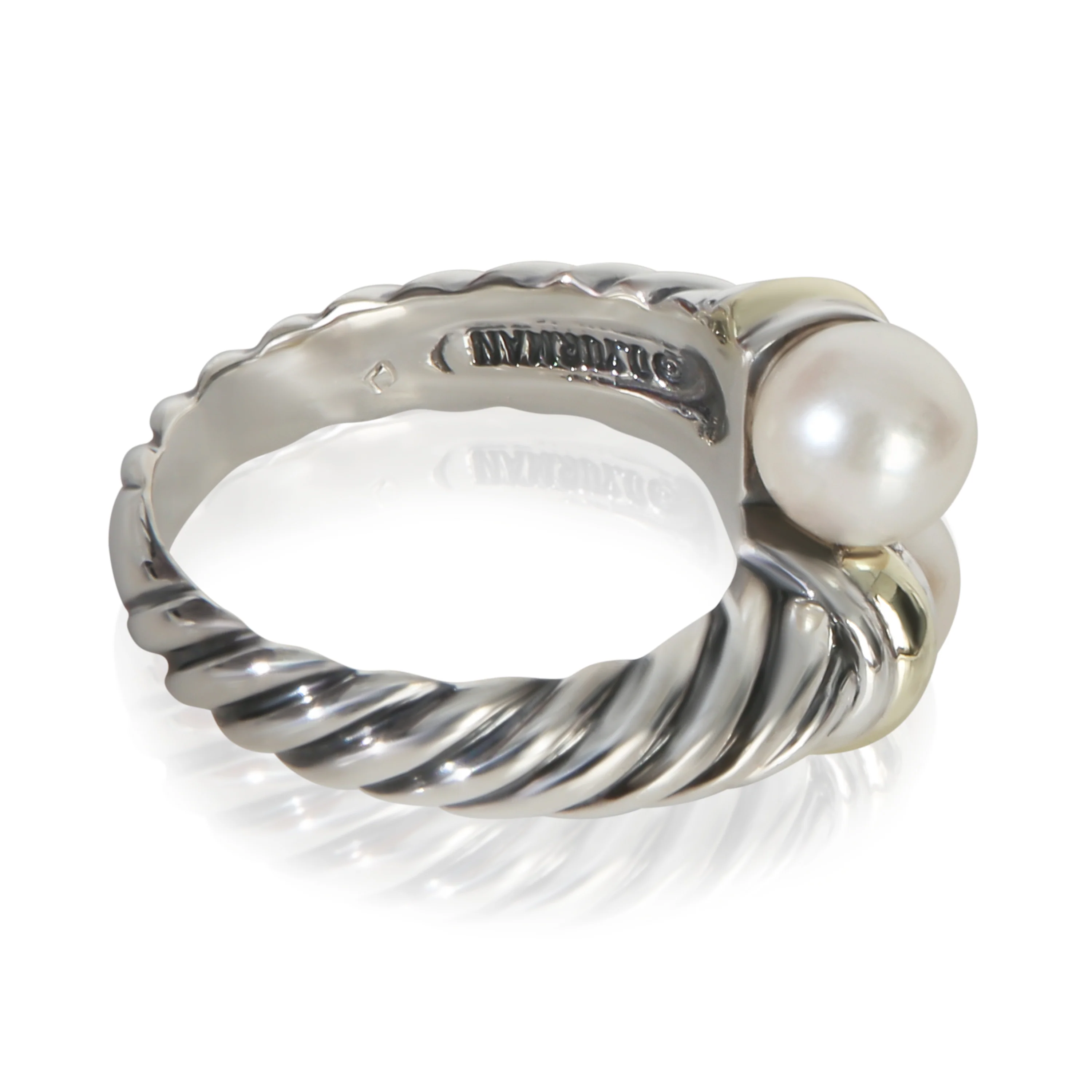 Yellow Gold & Sterling Silver Pearl Cable Bypass Ring - Image 3
