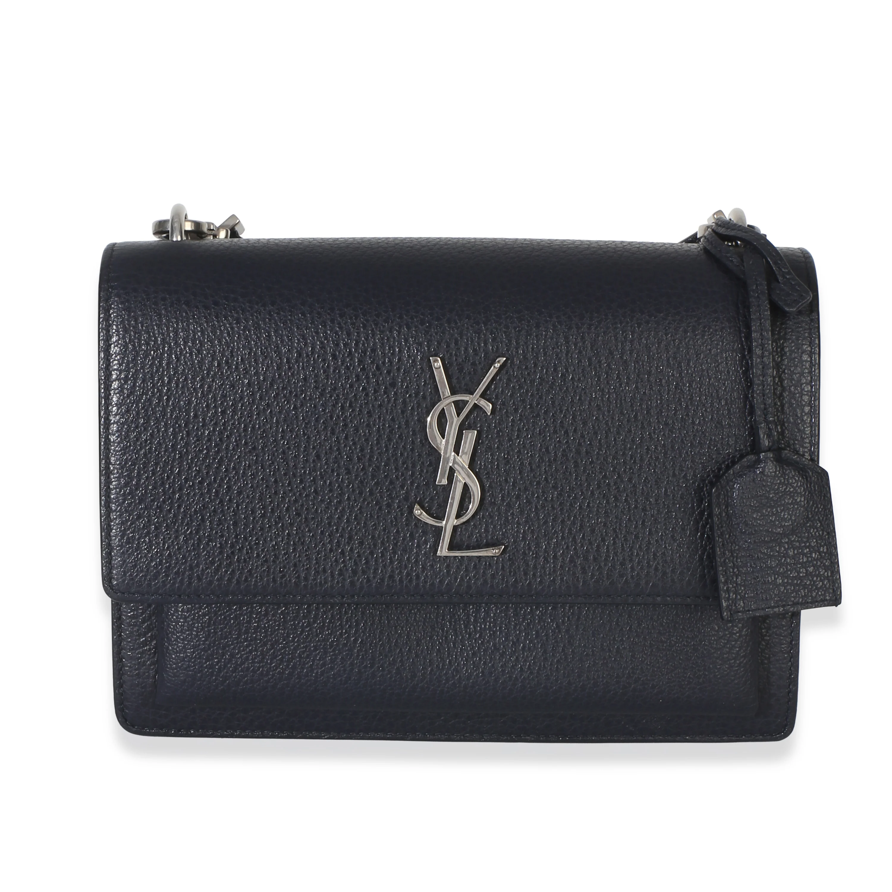 Navy Grained Calfskin Medium Monogram Sunset Bag