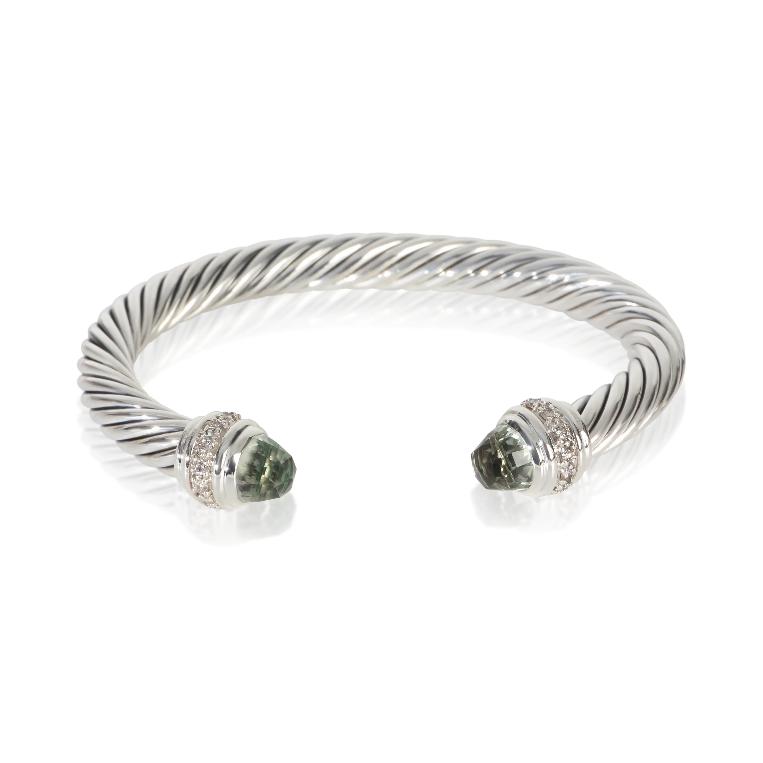 Sterling Silver Prasiolite and Diamond Cable Classic Bracelet